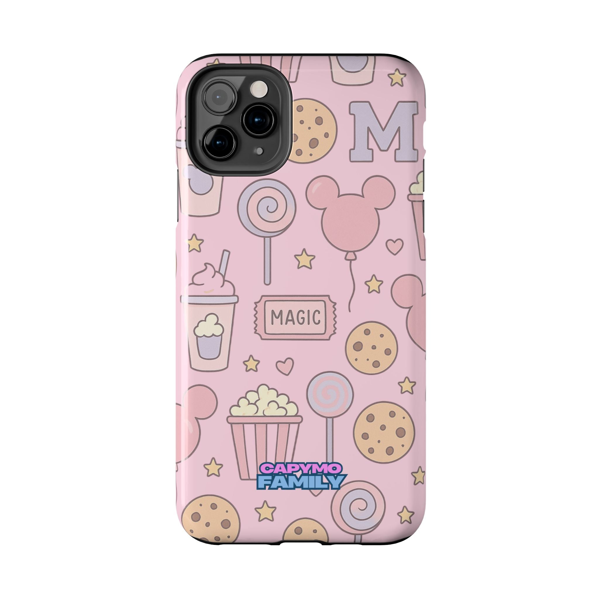 Capymo Family Kawaii Magic Snack Phone Case – Pastel Candy, Popcorn & Cookie Pattern Cover
