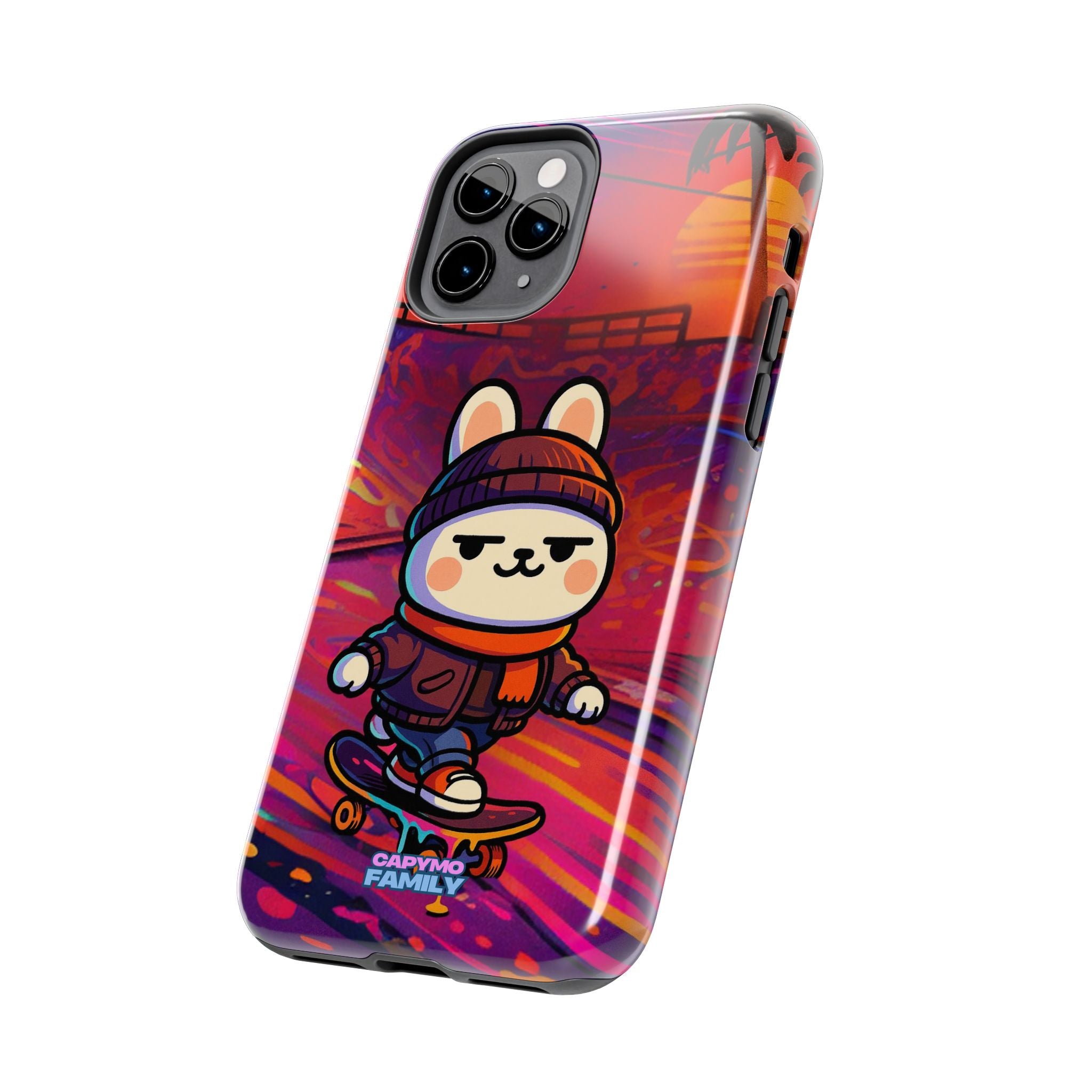 Capymo Family Sunset Skate Bunny Phone Case – Vibrant Skatepark Bunny "Toto" Phone Case