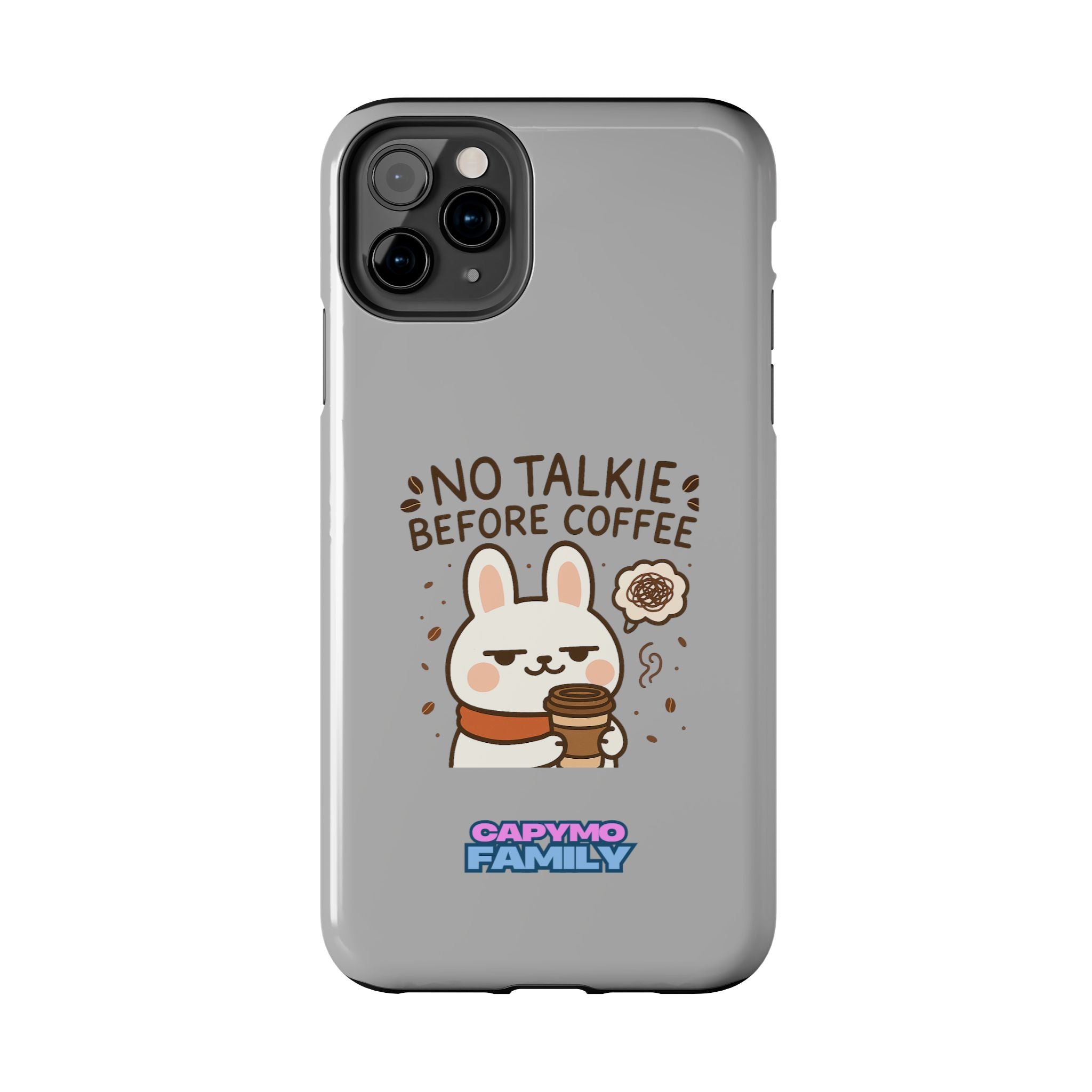 Capymo Family “No Talkie Before Coffee” Phone Case – Grumpy Bunny Morning Mood