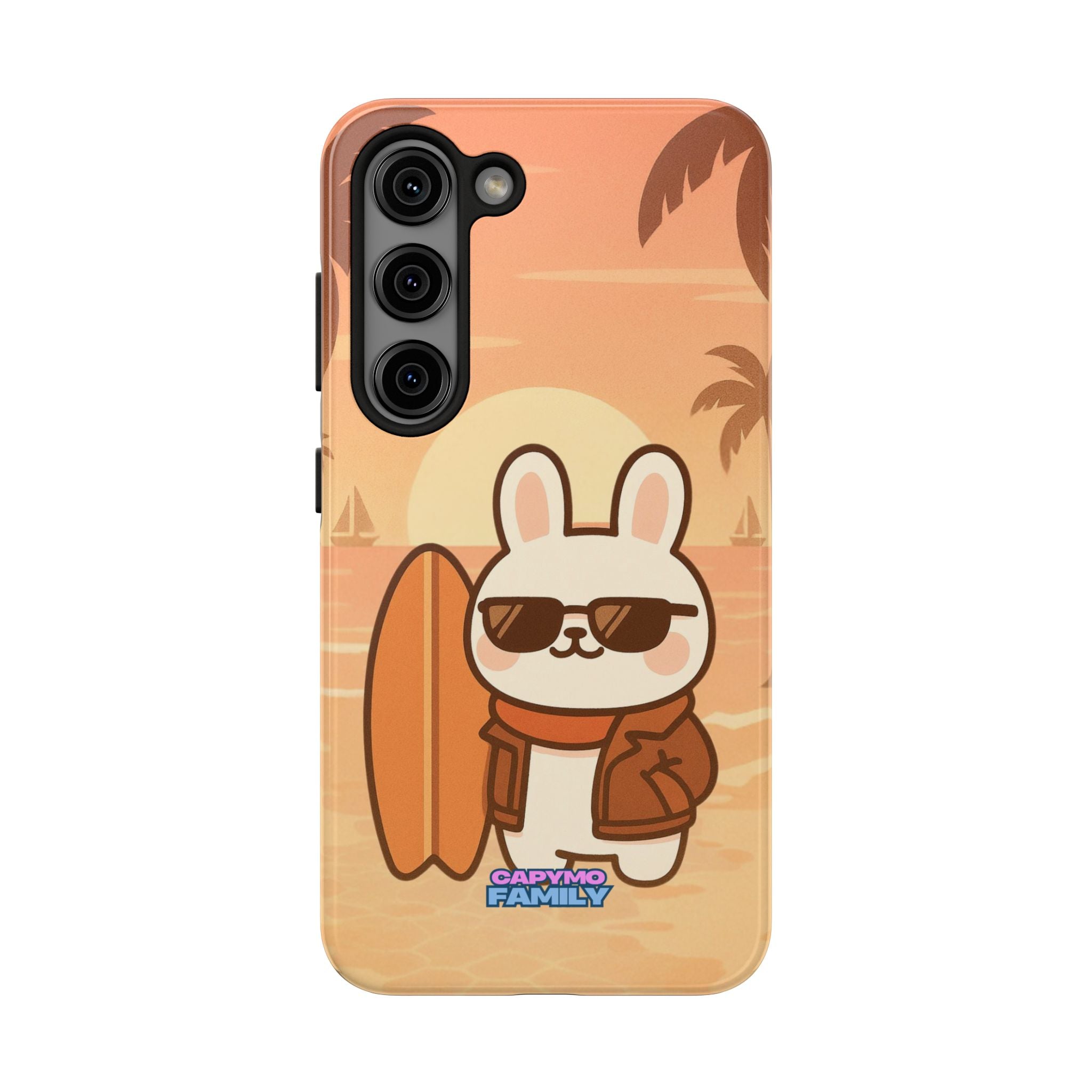 Capymo Family Sunset Surf Bunny Phone Case – Tropical Beach Skateboard Bunny "Toto" Phone Case