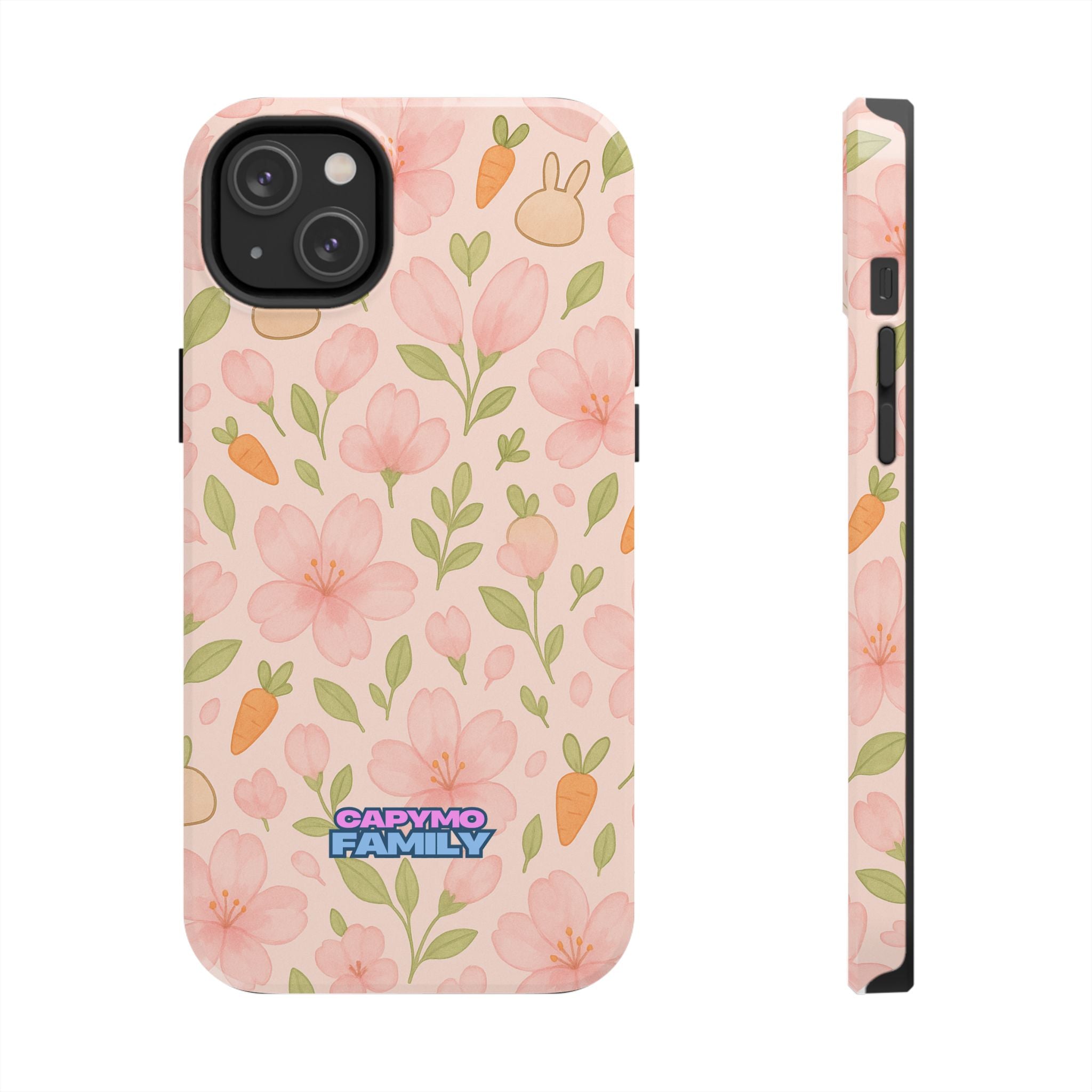 Capymo Family Bunny Blossom Spring Phone Case – Cute Floral iPhone Cover with Carrots & Sakura