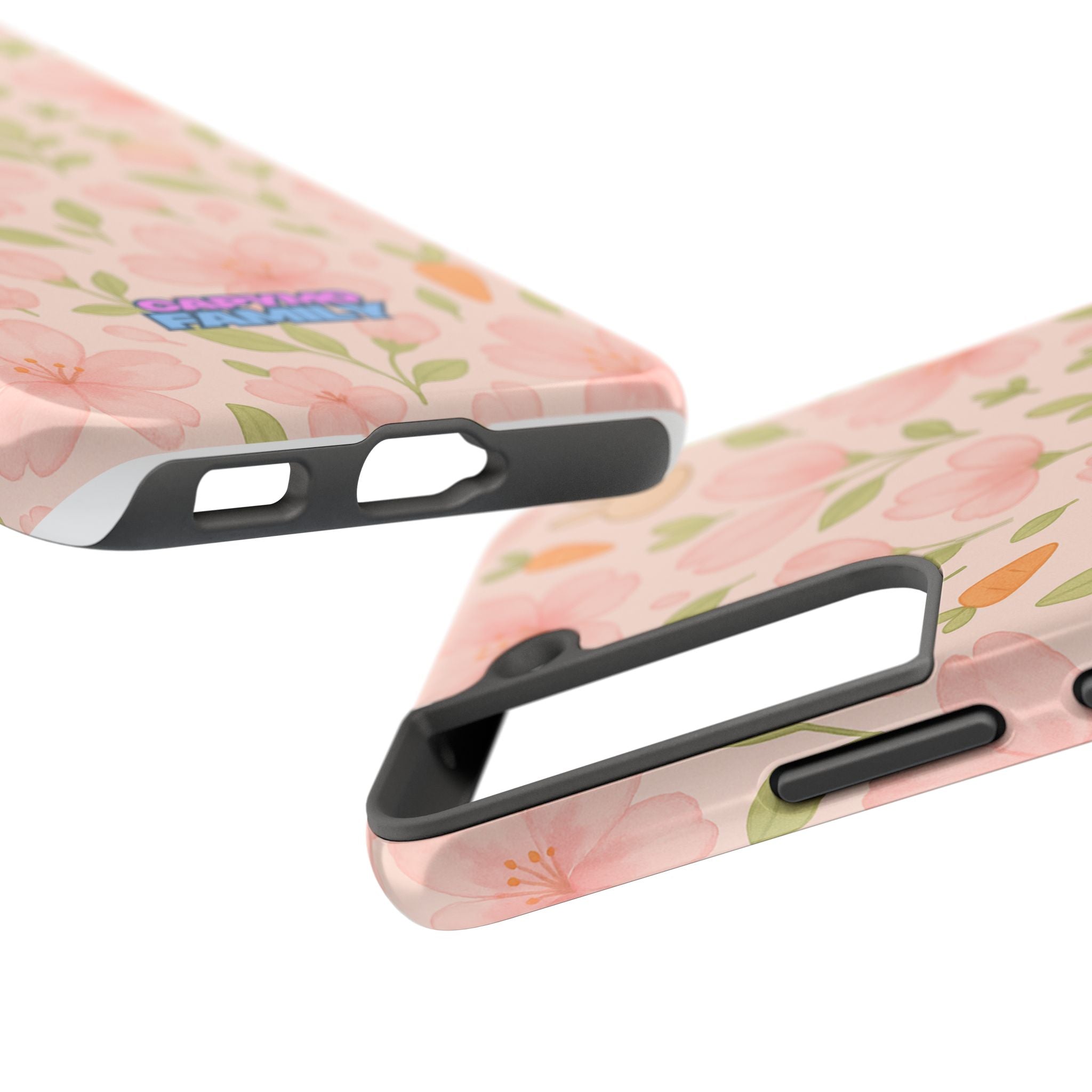Capymo Family Bunny Blossom Spring Phone Case – Cute Floral iPhone Cover with Carrots & Sakura