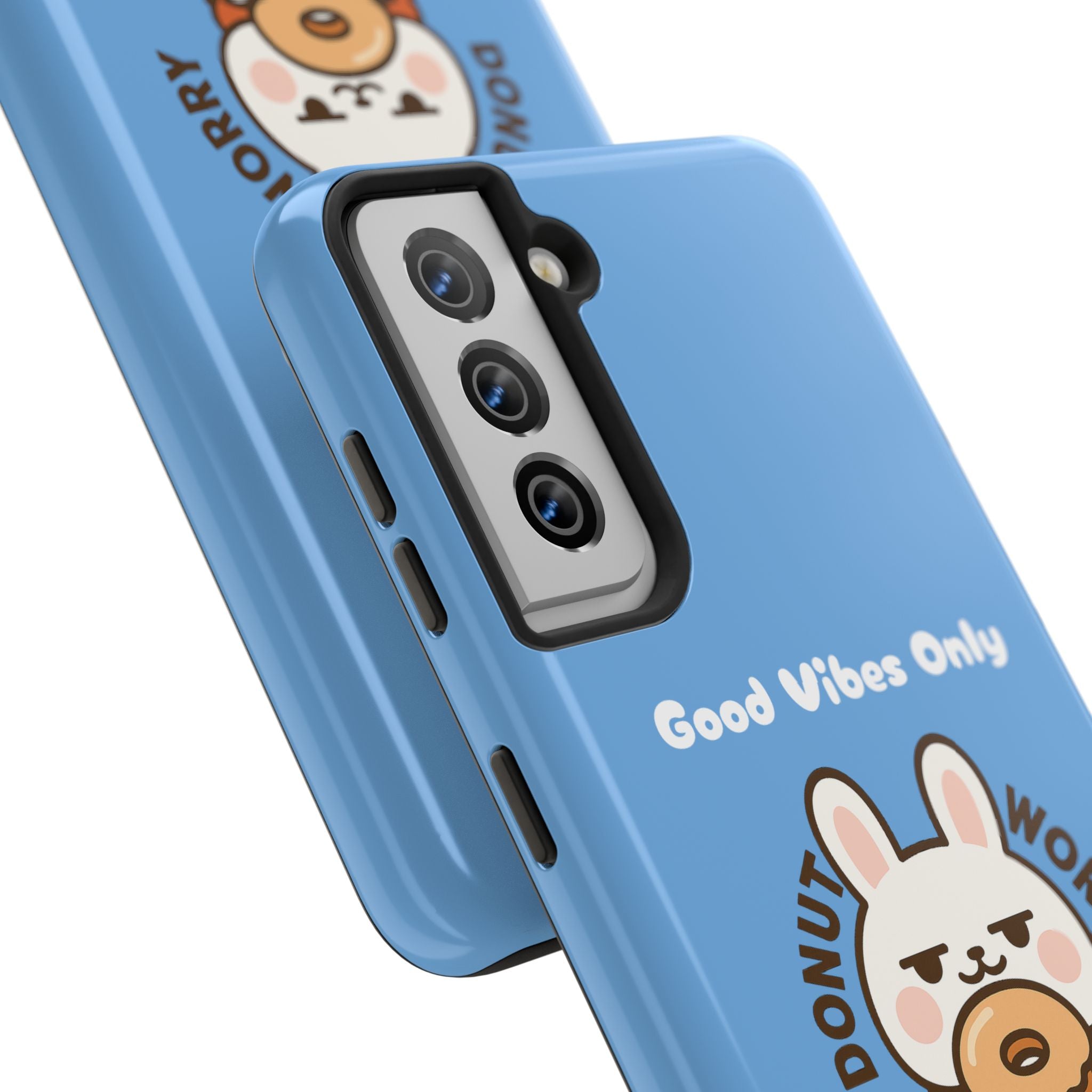 Capymo Family “Donut Worry, Be Soft” Phone Case – Cute Bunny & Donut Positive Vibes Cover