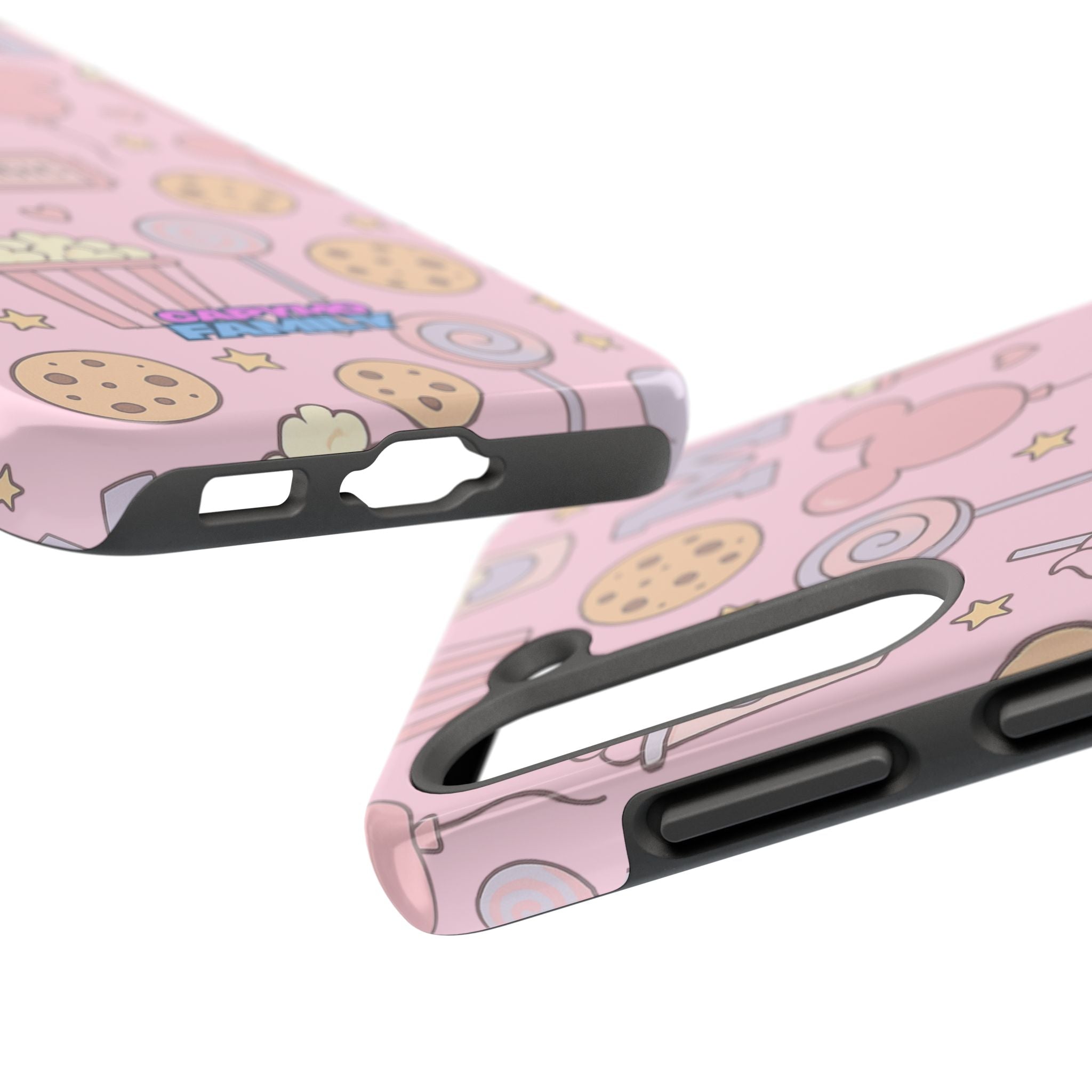 Capymo Family Kawaii Magic Snack Phone Case – Pastel Candy, Popcorn & Cookie Pattern Cover