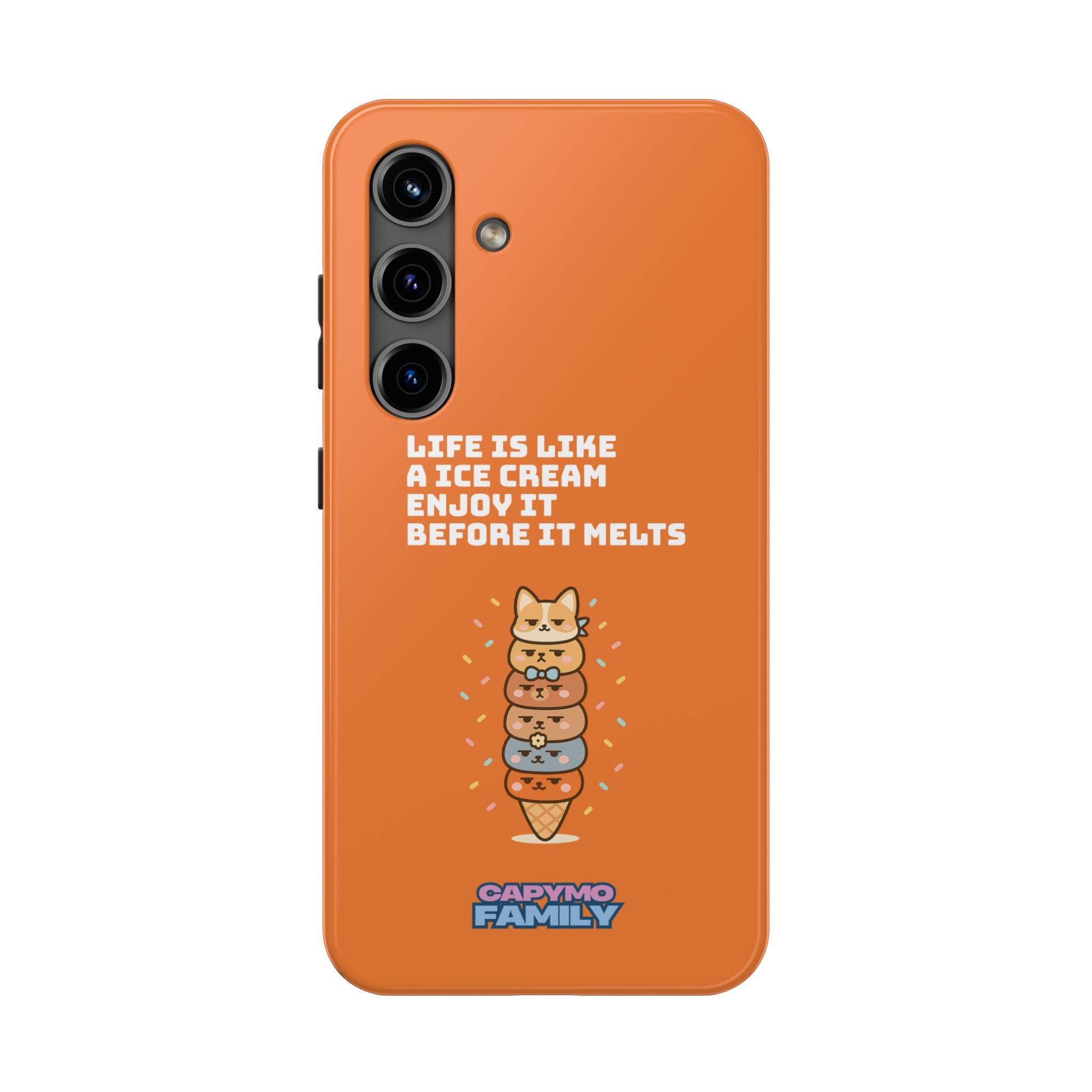 Capymo Family Ice Cream Cat Quote Phone Case – Cute Orange iPhone Cover with Motivational Saying