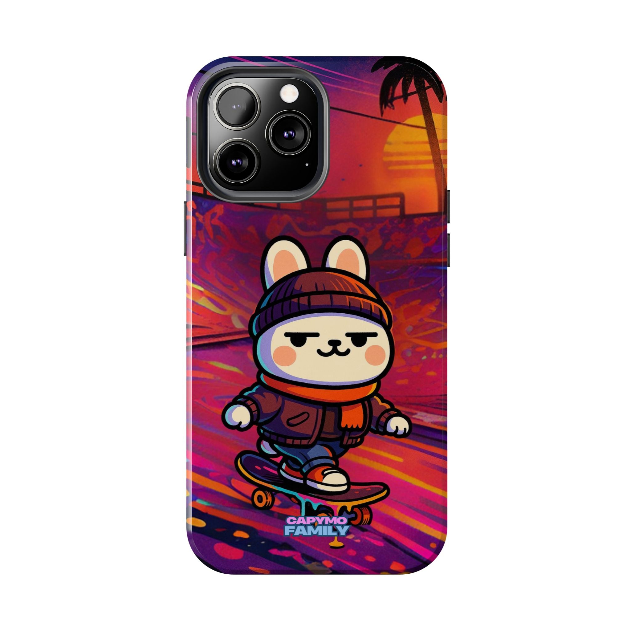 Capymo Family Sunset Skate Bunny Phone Case – Vibrant Skatepark Bunny "Toto" Phone Case