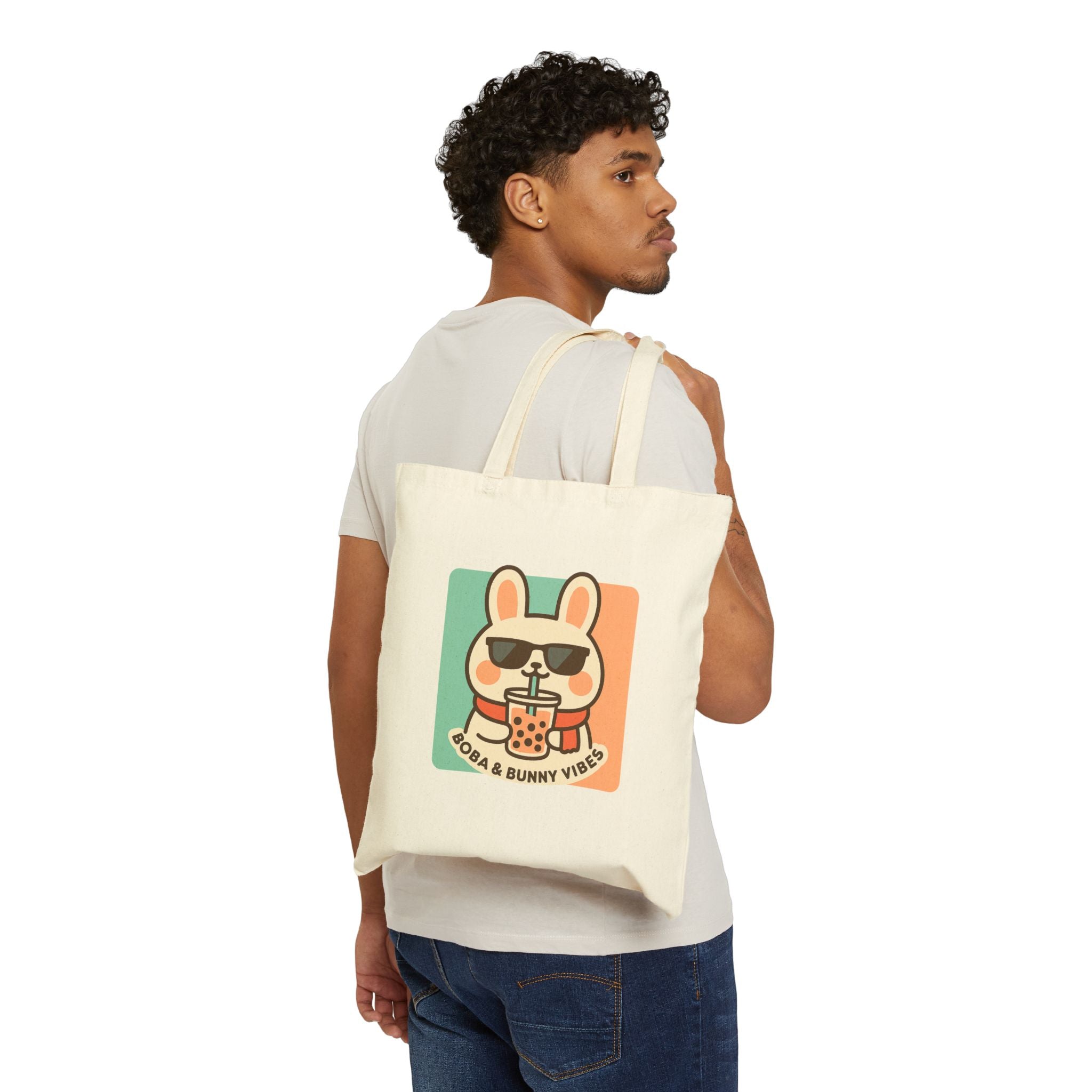 Campymo Family Cute Character Tote Bag, Soft Beats Only, Oda & Bunny Vibes, Eco-Friendly Shopping, Gift for Animal Lovers, Casual Day Out
