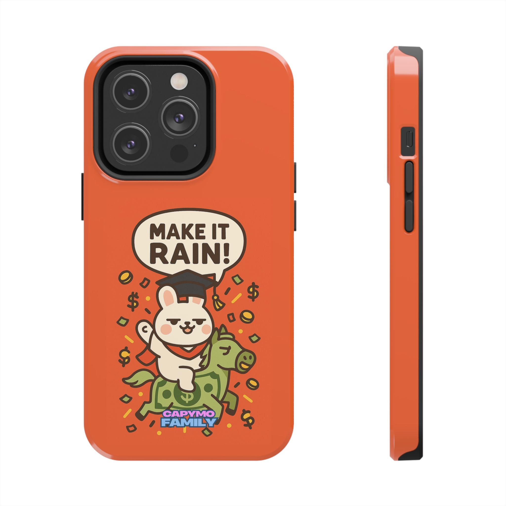 Capymo Family Playful Cute Cartoon Bunny Tough Phone Case –"Make It Rain" Bunny "Toto" Phone Case