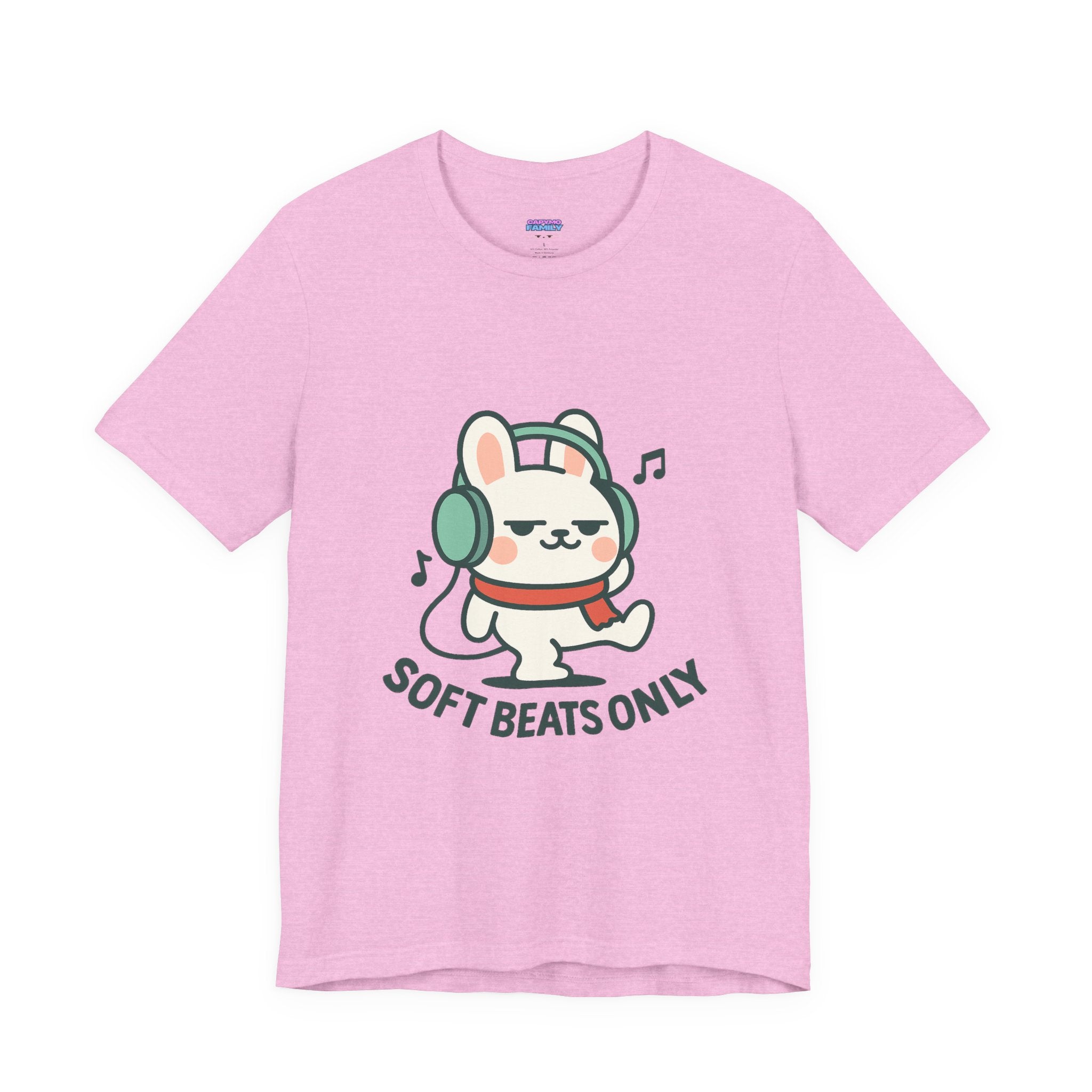 Capymo Family Cute Bunny Music Unisex Tee, Soft Beats Only, Gift for Music Lovers, Relaxed Fit T-Shirt, Animal Lover Apparel, Casual Wear