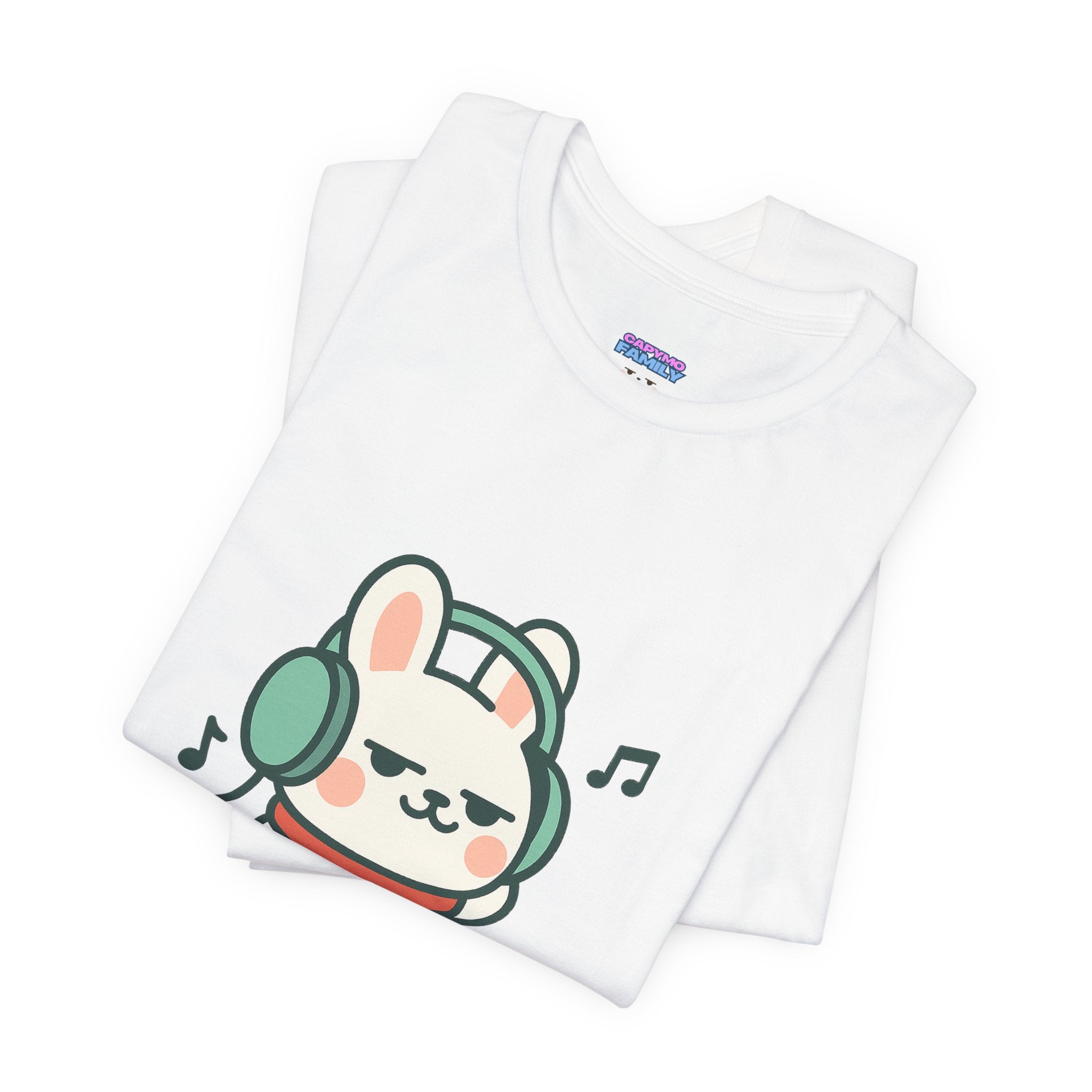 Capymo Family Cute Bunny Music Unisex Tee, Soft Beats Only, Gift for Music Lovers, Relaxed Fit T-Shirt, Animal Lover Apparel, Casual Wear