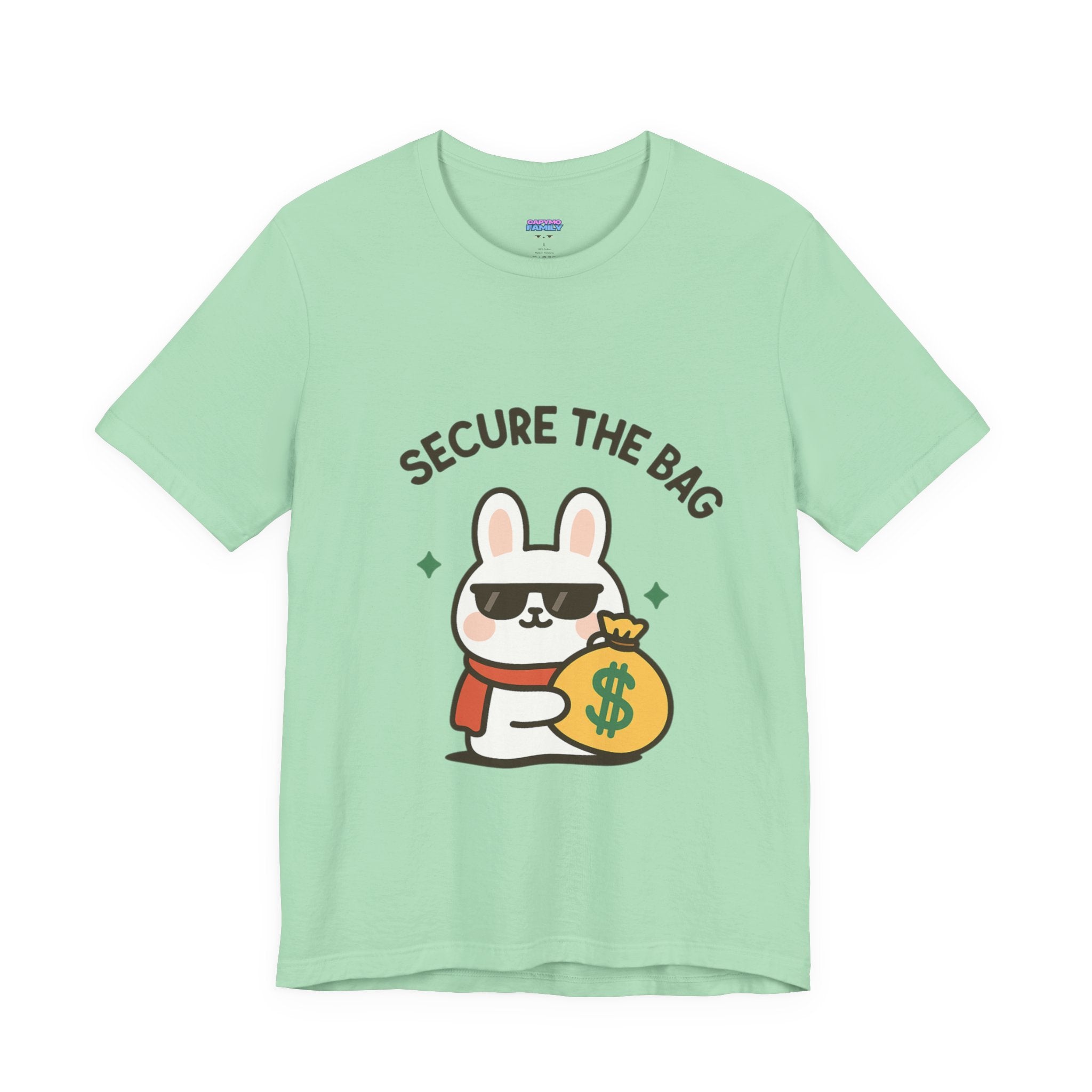 Capymo Family Kawaii Bunny Soft Cotton T-Shirt – "Secure the Bag" "Toto" The Bunny Cute Tee (Unisex)