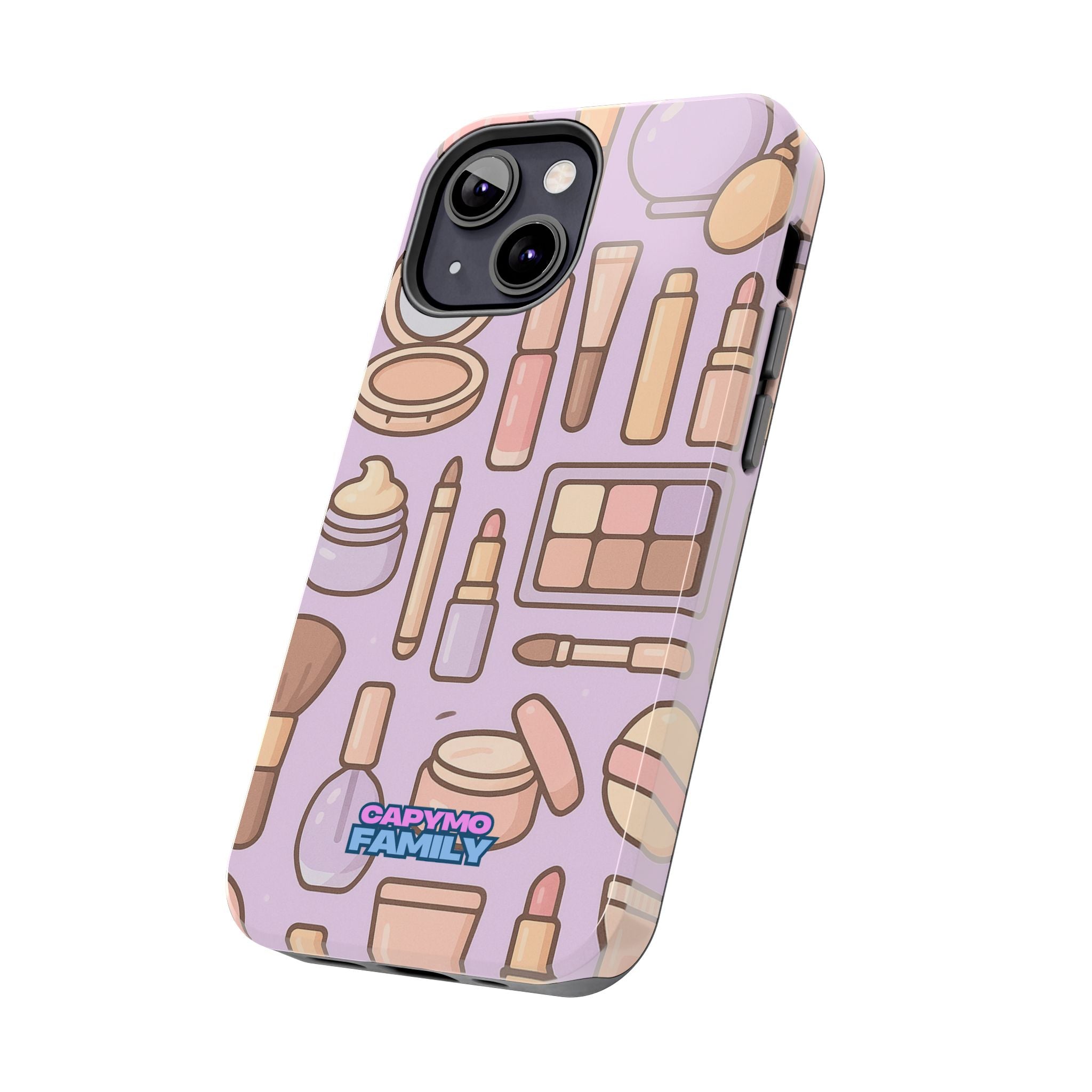 Capymo Family Kawaii Makeup Phone Case – Cute Girly iPhone Cover with Cosmetic Beauty Pattern