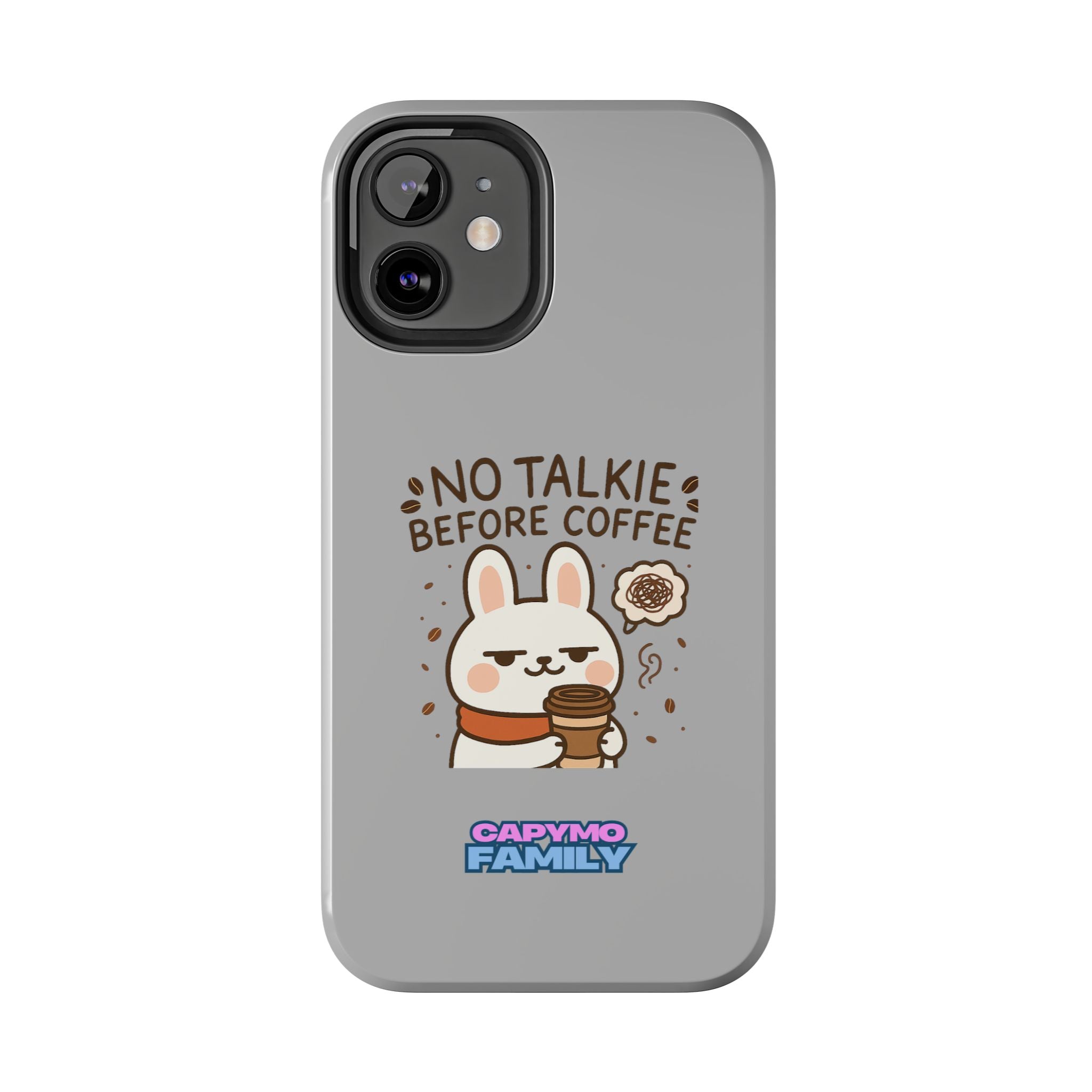 Capymo Family “No Talkie Before Coffee” Phone Case – Grumpy Bunny Morning Mood