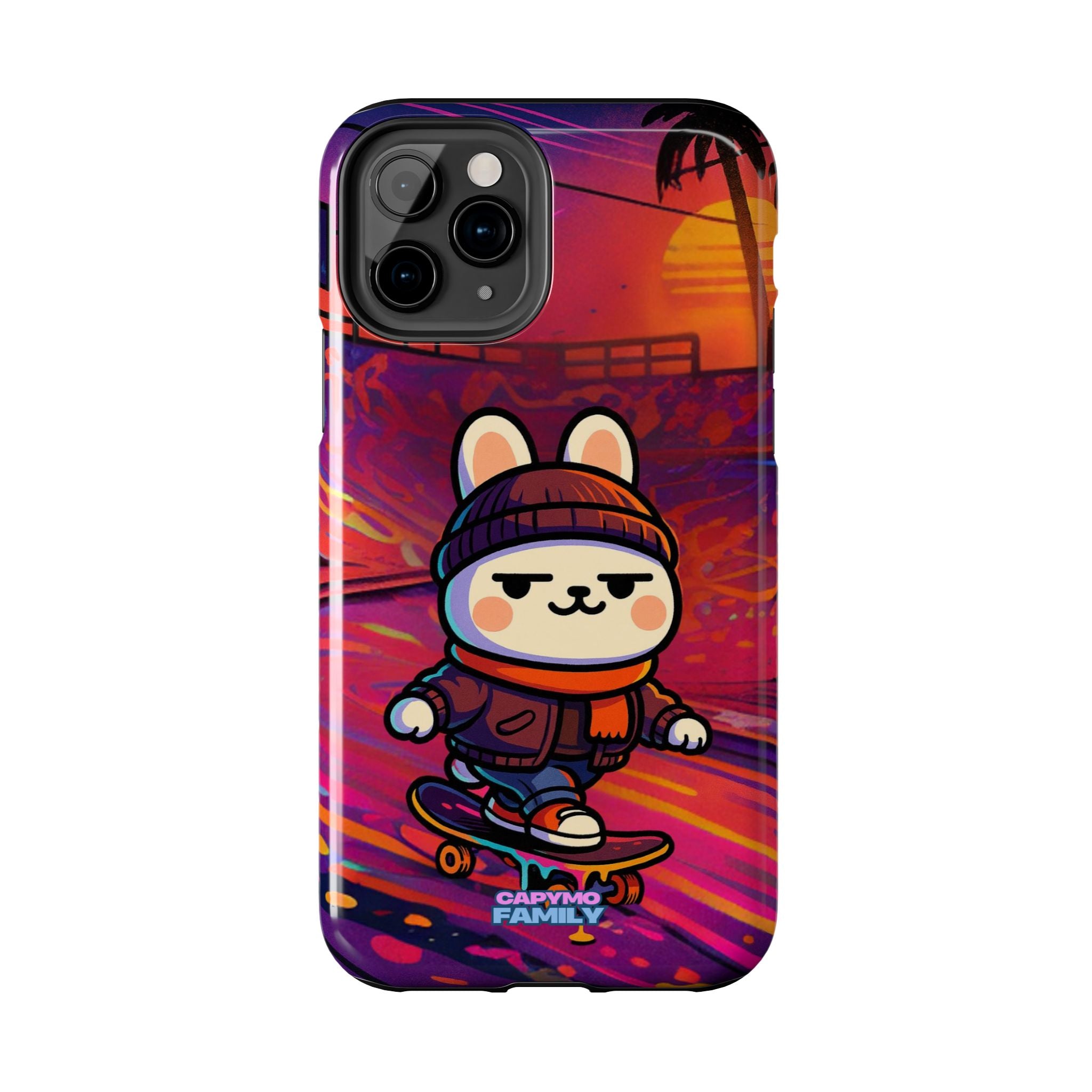 Capymo Family Sunset Skate Bunny Phone Case – Vibrant Skatepark Bunny "Toto" Phone Case