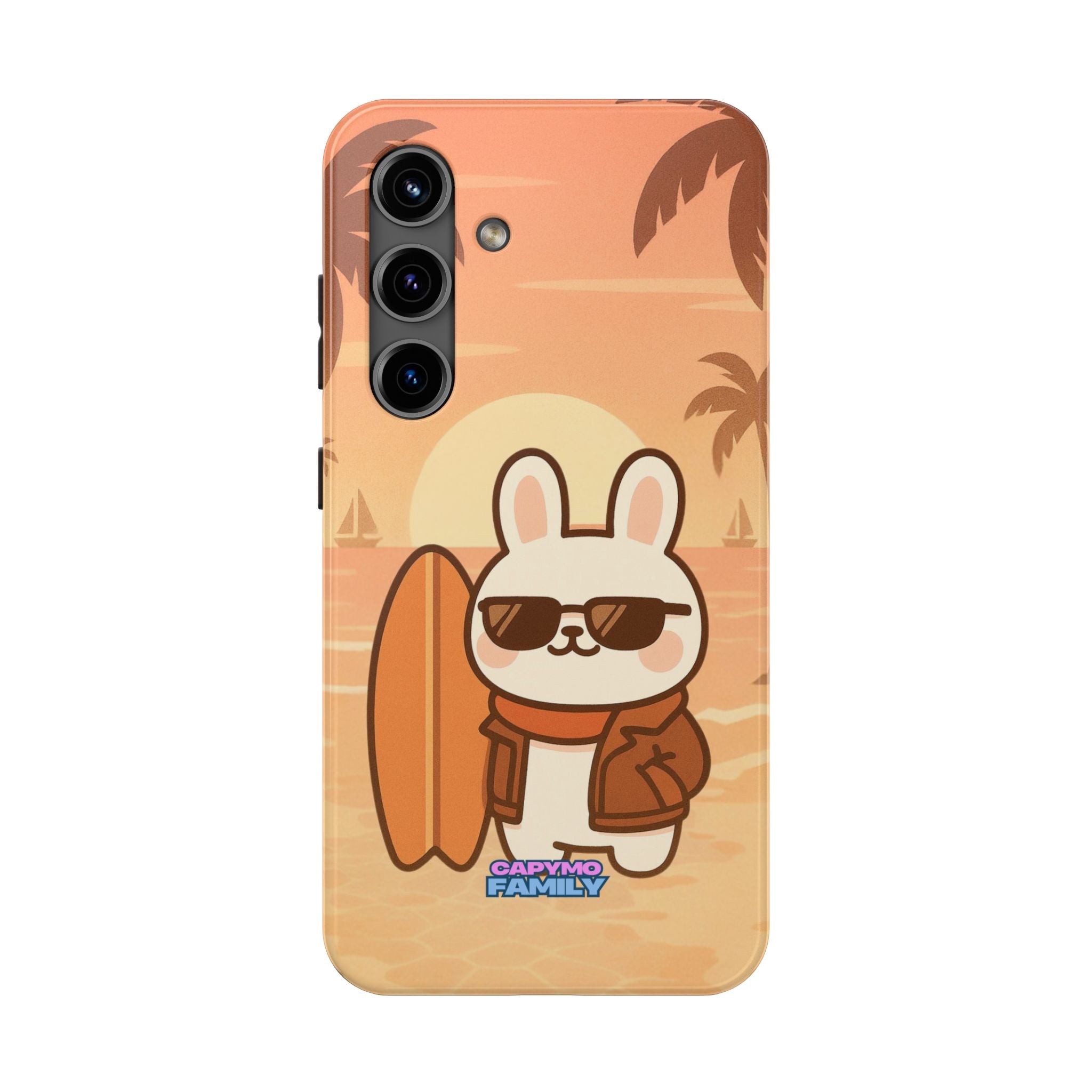 Capymo Family Sunset Surf Bunny Phone Case – Tropical Beach Skateboard Bunny "Toto" Phone Case