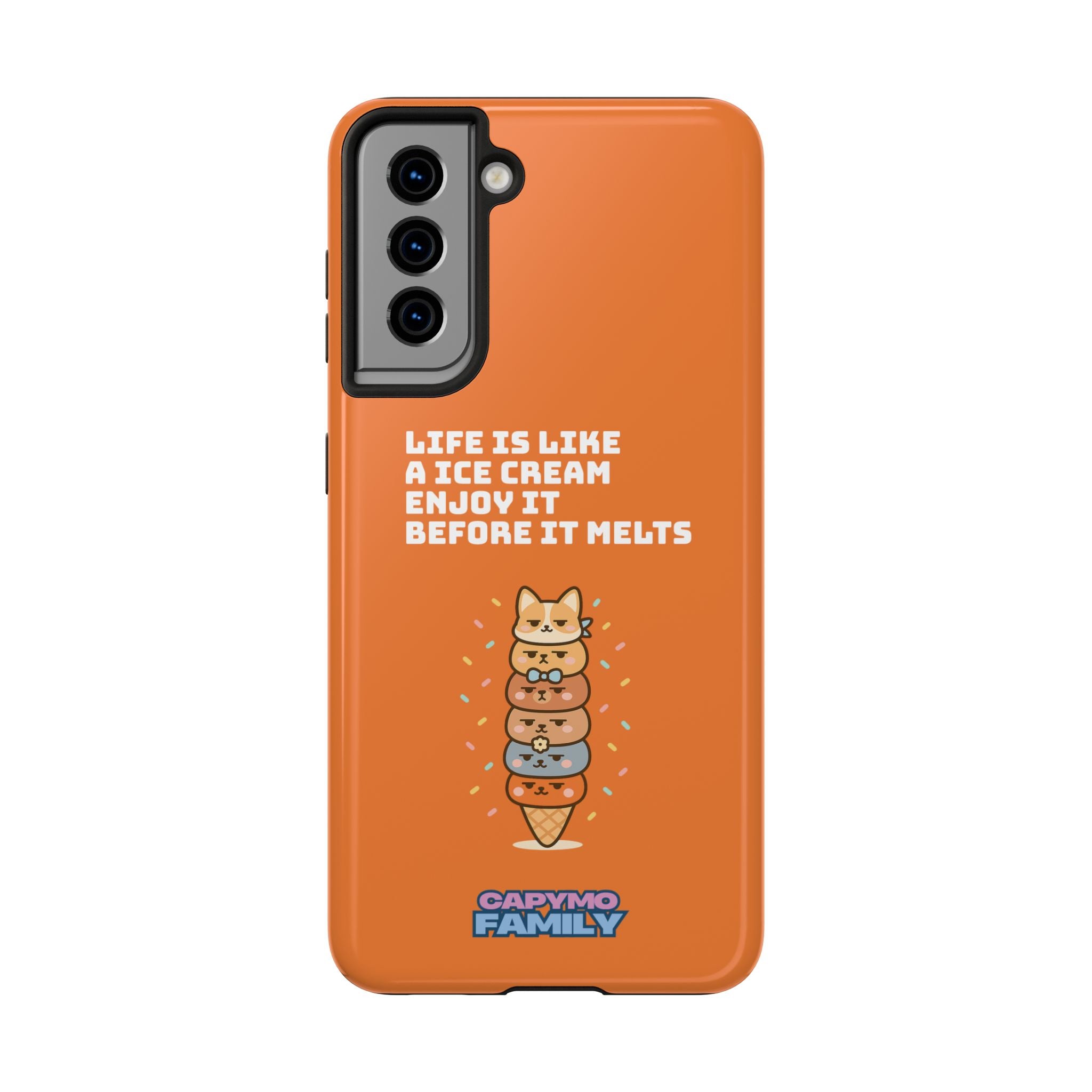 Capymo Family Ice Cream Cat Quote Phone Case – Cute Orange iPhone Cover with Motivational Saying