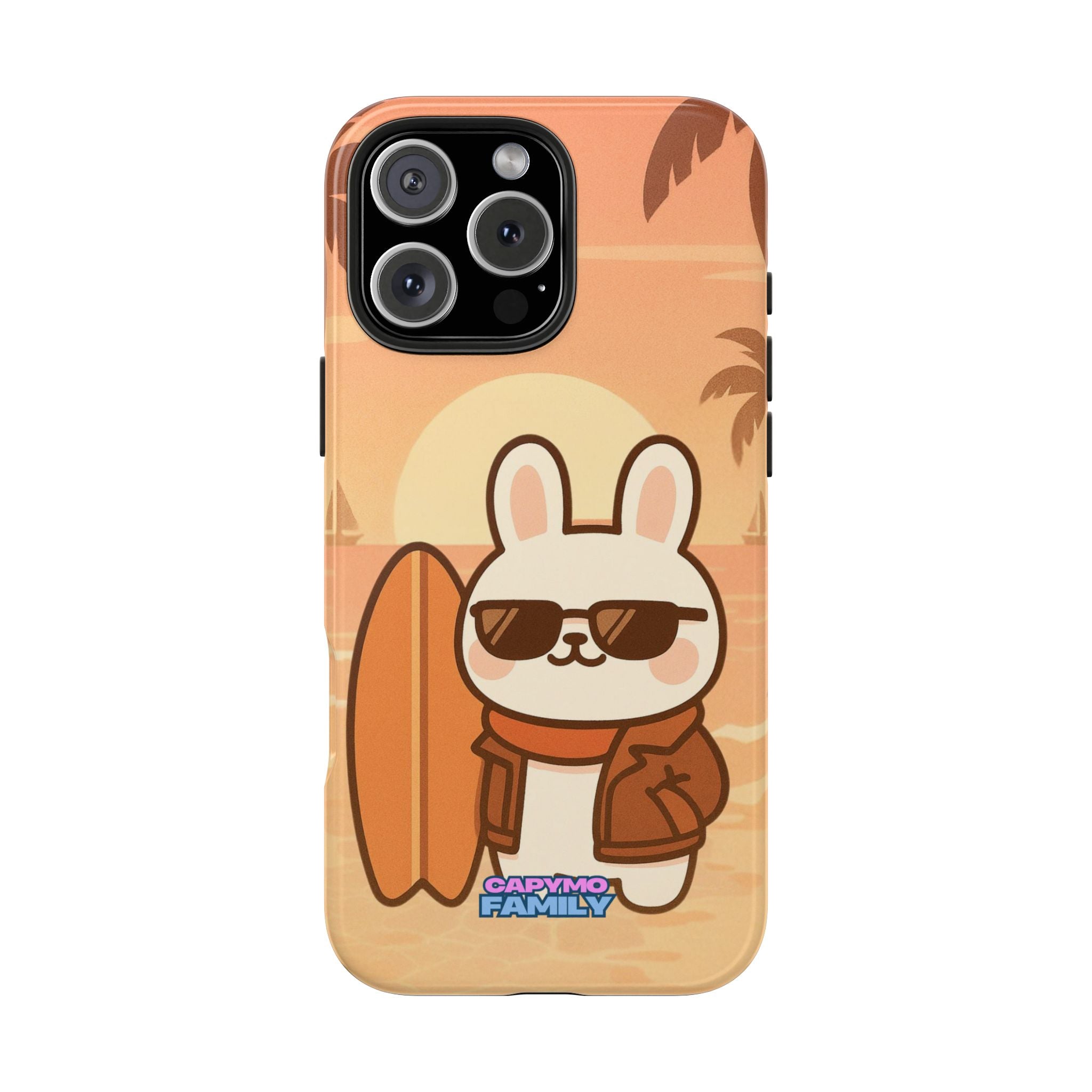 Capymo Family Sunset Surf Bunny Phone Case – Tropical Beach Skateboard Bunny "Toto" Phone Case