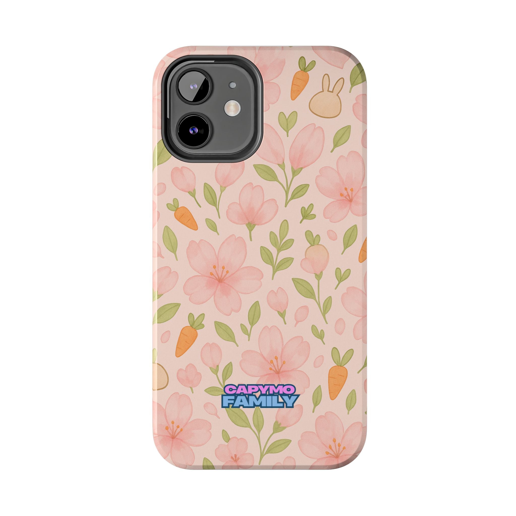 Capymo Family Bunny Blossom Spring Phone Case – Cute Floral iPhone Cover with Carrots & Sakura