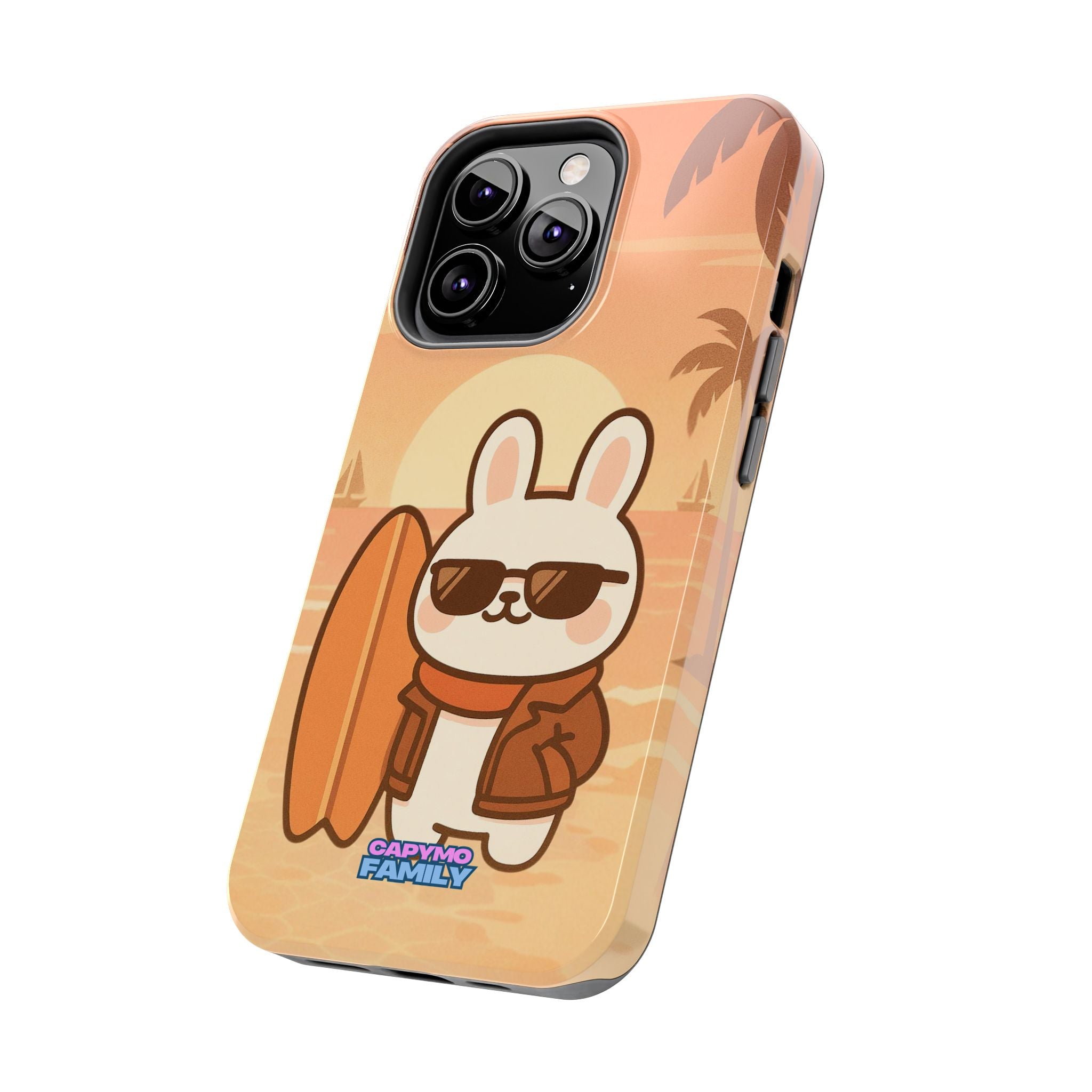 Capymo Family Sunset Surf Bunny Phone Case – Tropical Beach Skateboard Bunny "Toto" Phone Case