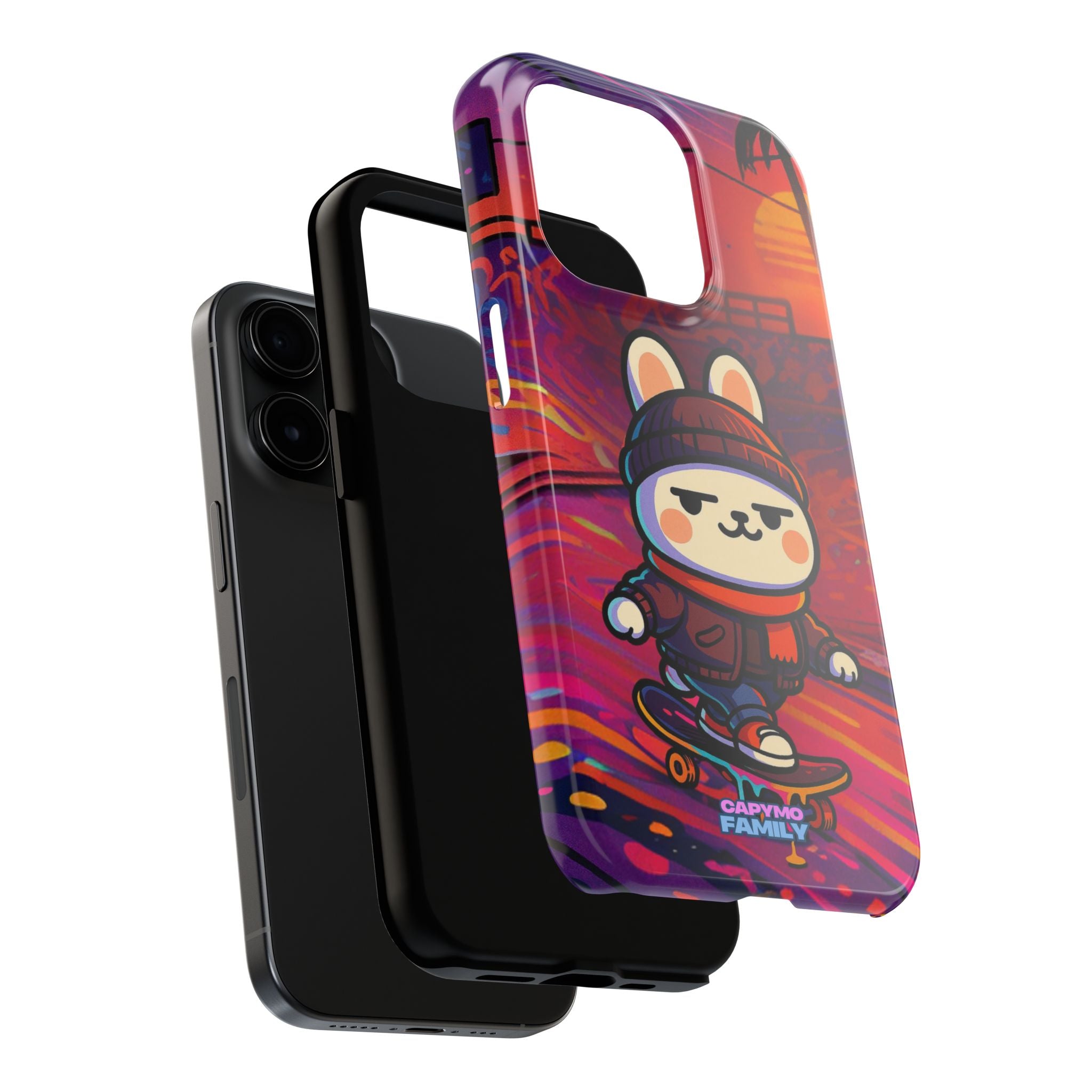 Capymo Family Sunset Skate Bunny Phone Case – Vibrant Skatepark Bunny "Toto" Phone Case
