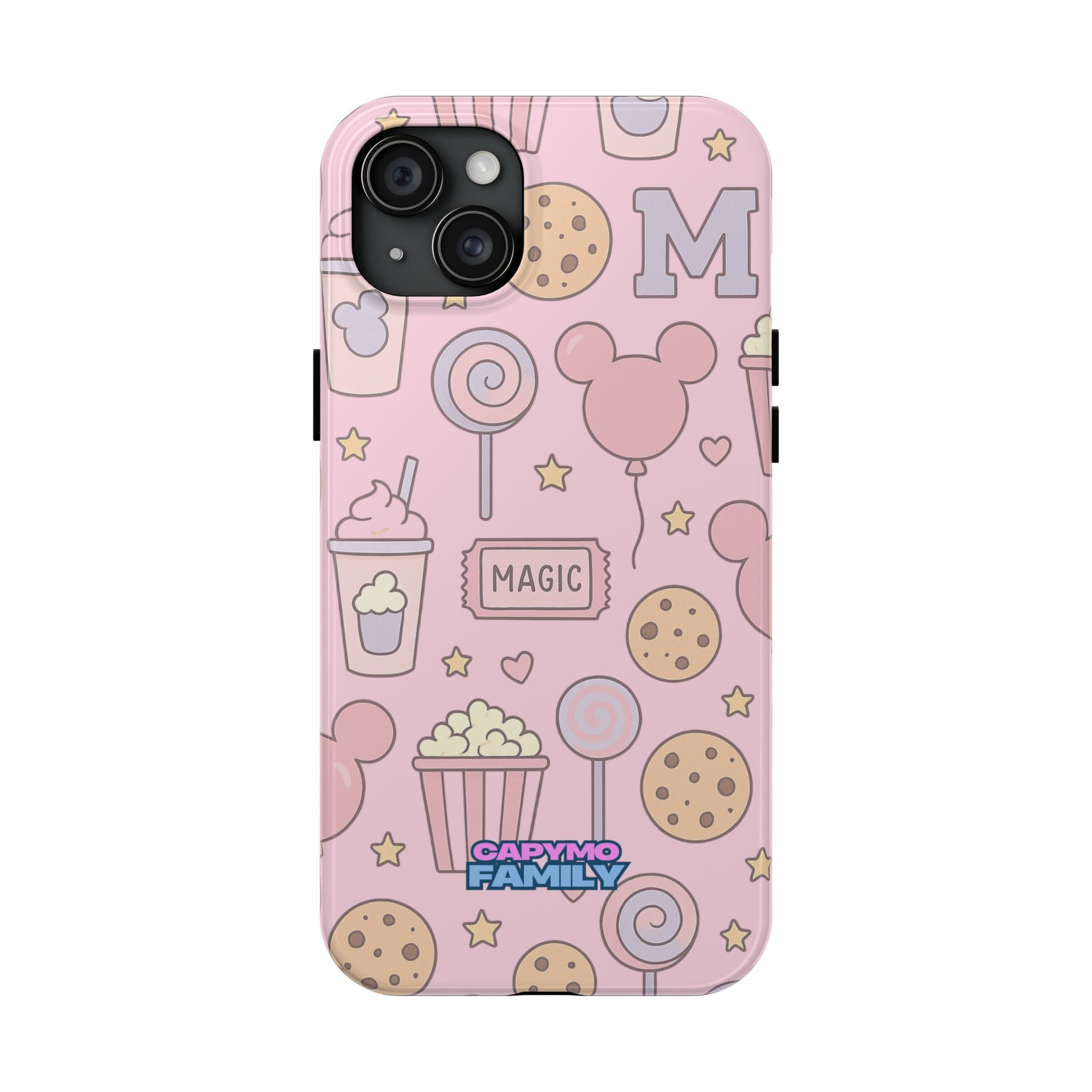 Capymo Family Kawaii Magic Snack Phone Case – Pastel Candy, Popcorn & Cookie Pattern Cover