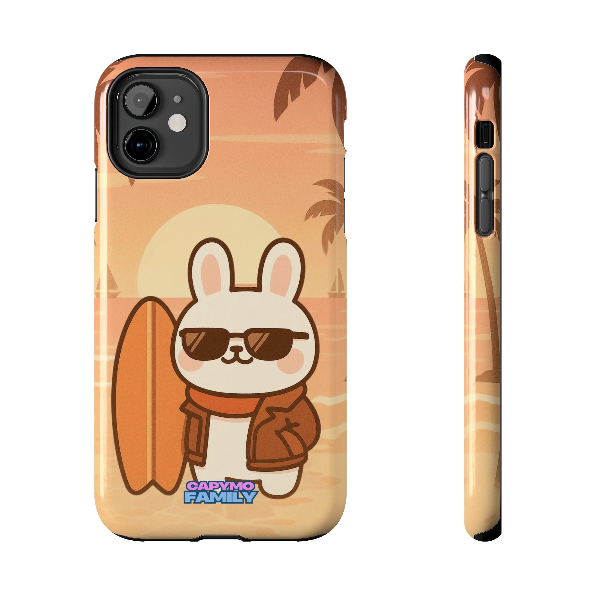 Capymo Family Sunset Surf Bunny Phone Case – Tropical Beach Skateboard Bunny "Toto" Phone Case