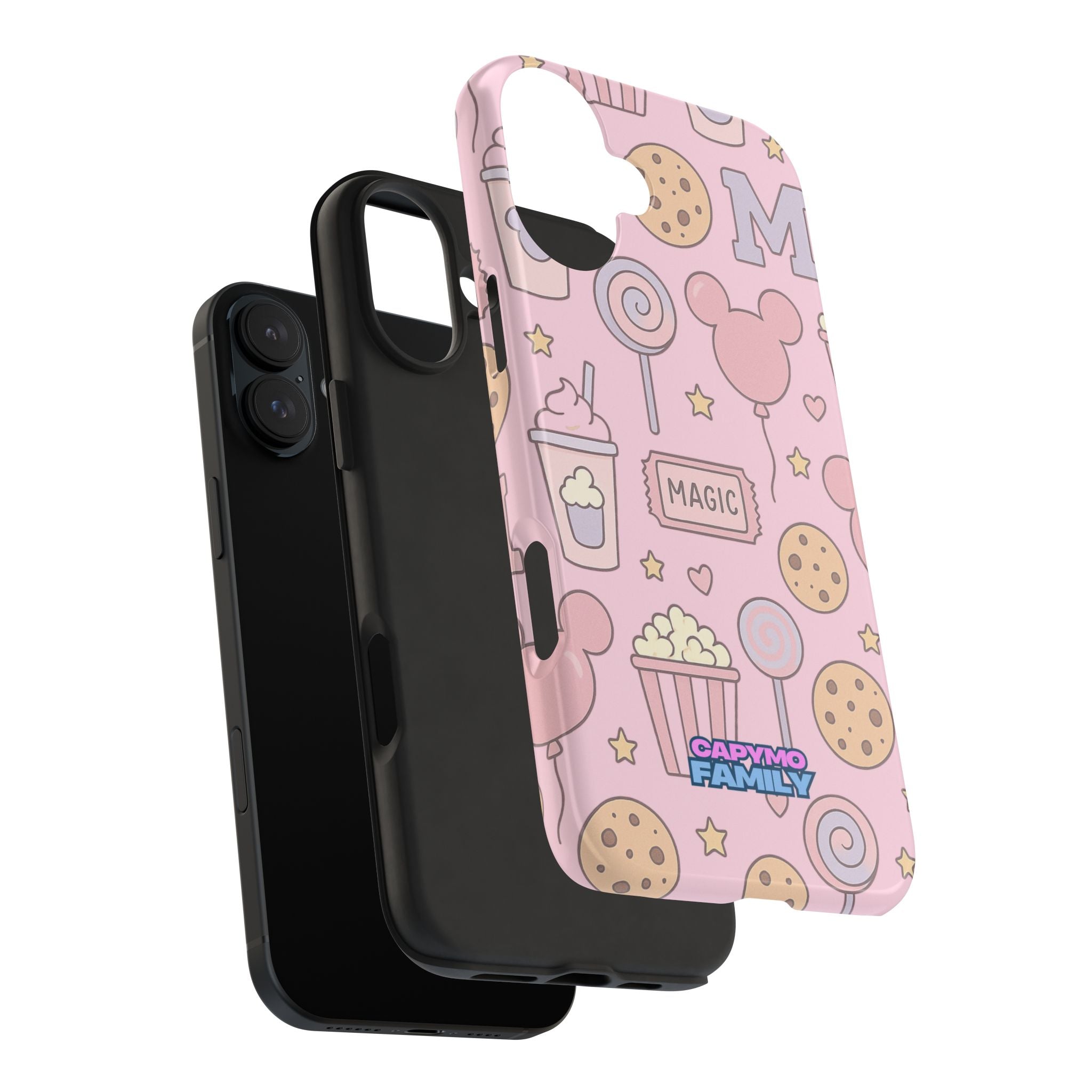 Capymo Family Kawaii Magic Snack Phone Case – Pastel Candy, Popcorn & Cookie Pattern Cover