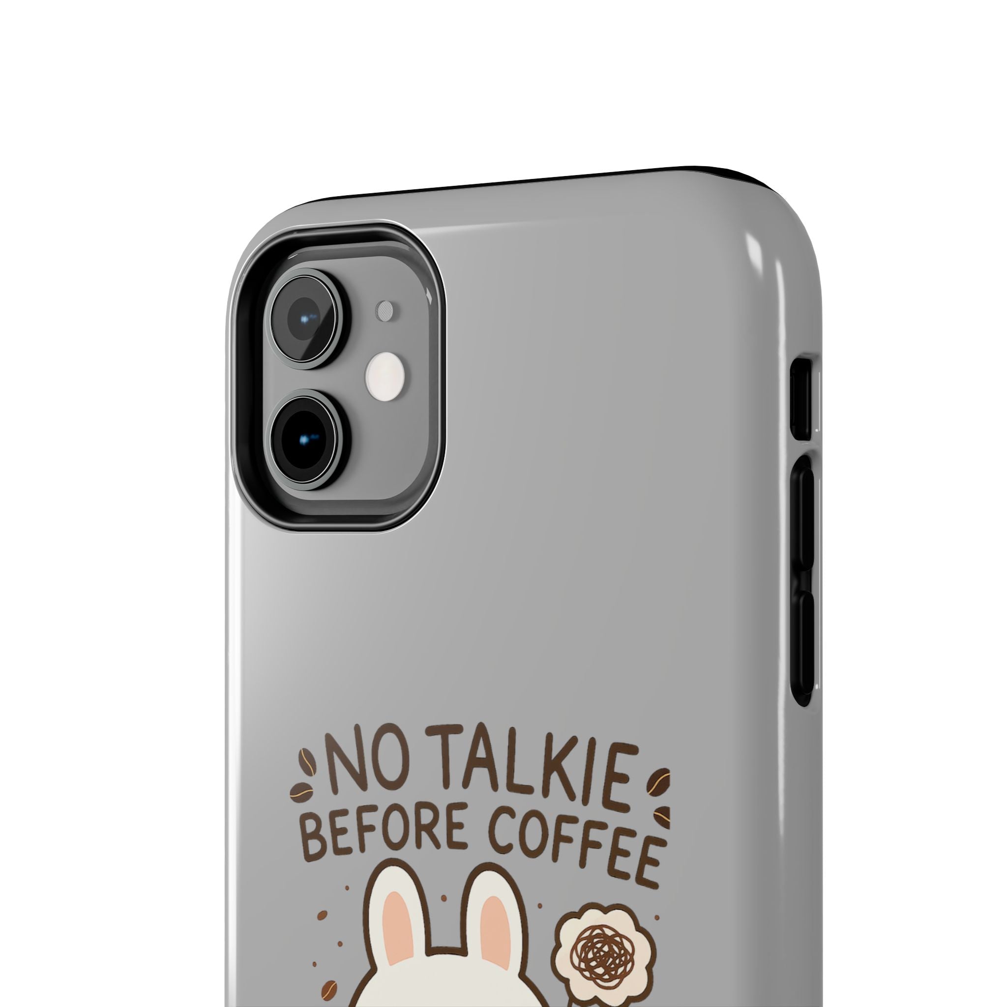Capymo Family “No Talkie Before Coffee” Phone Case – Grumpy Bunny Morning Mood