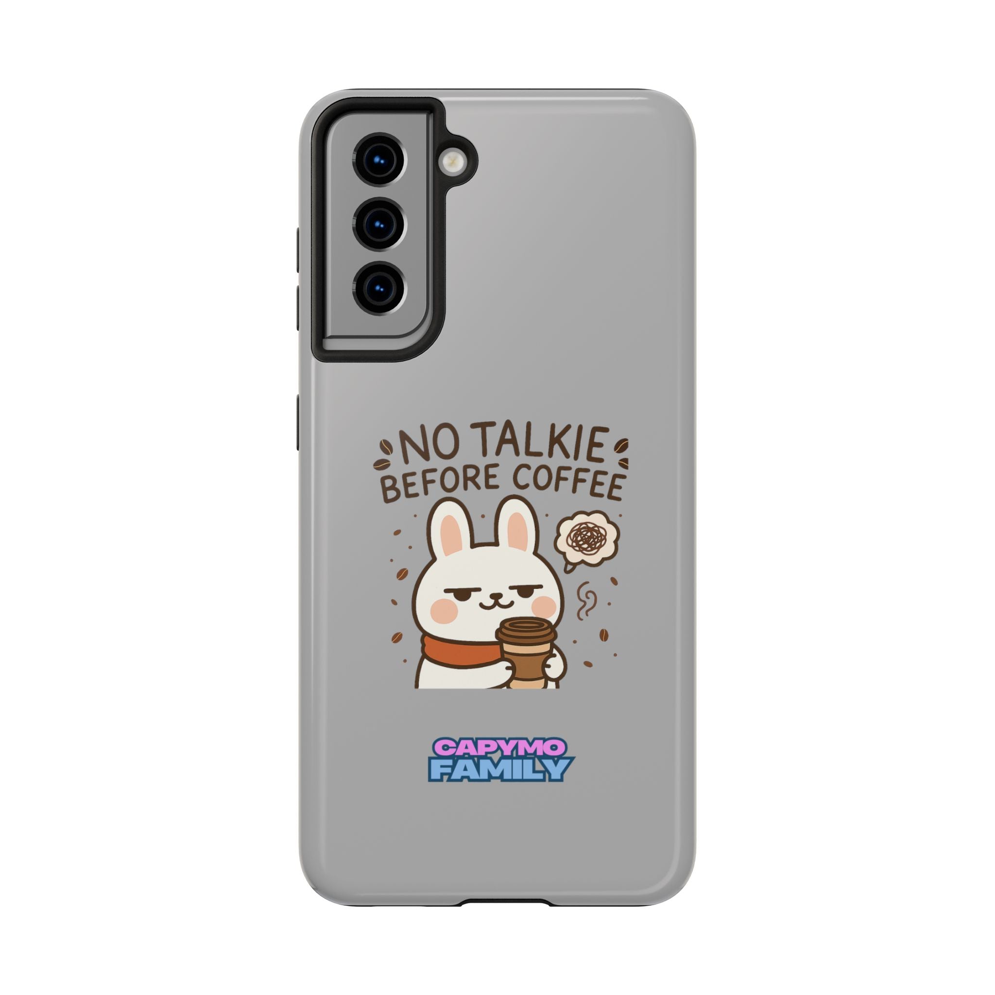 Capymo Family “No Talkie Before Coffee” Phone Case – Grumpy Bunny Morning Mood