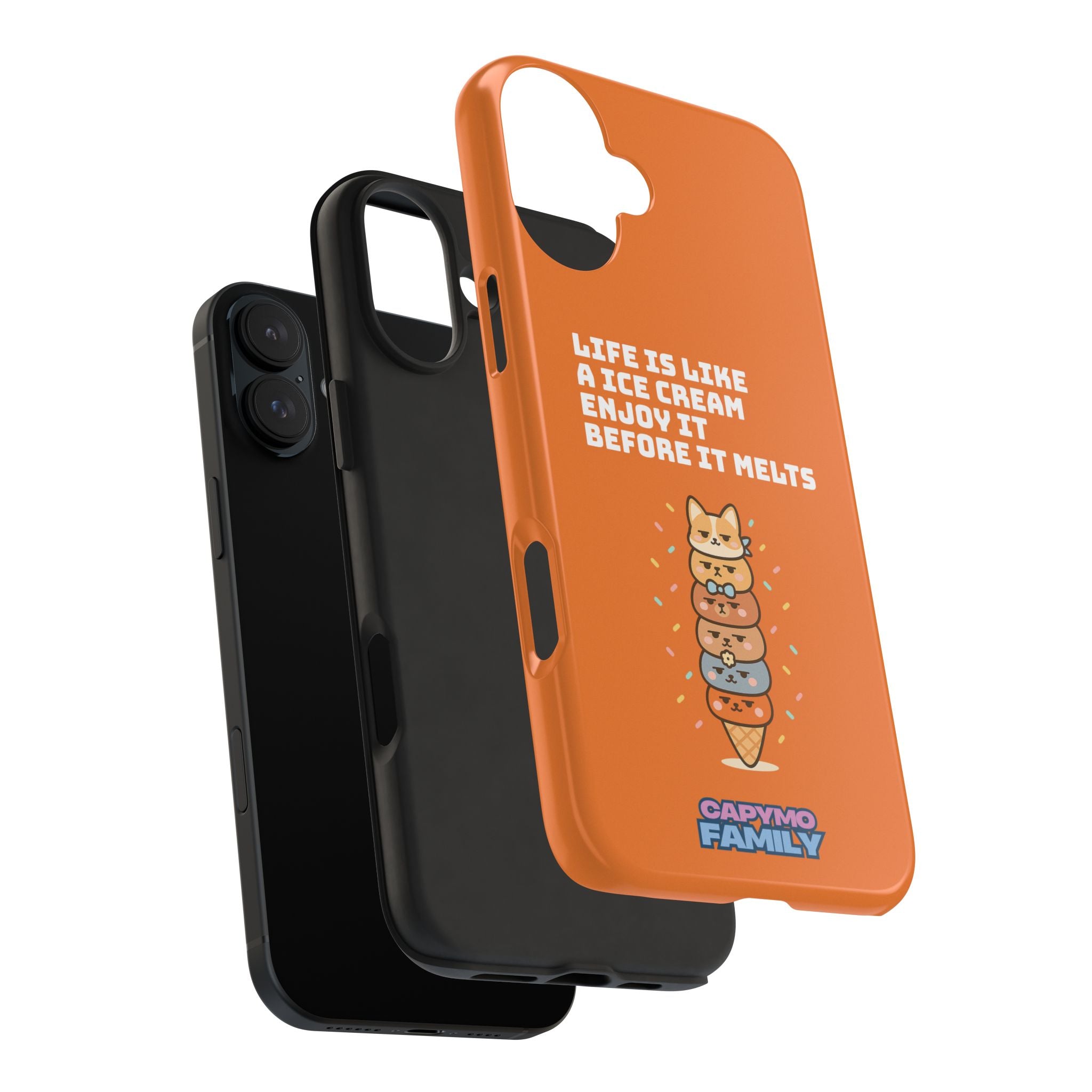 Capymo Family Ice Cream Cat Quote Phone Case – Cute Orange iPhone Cover with Motivational Saying