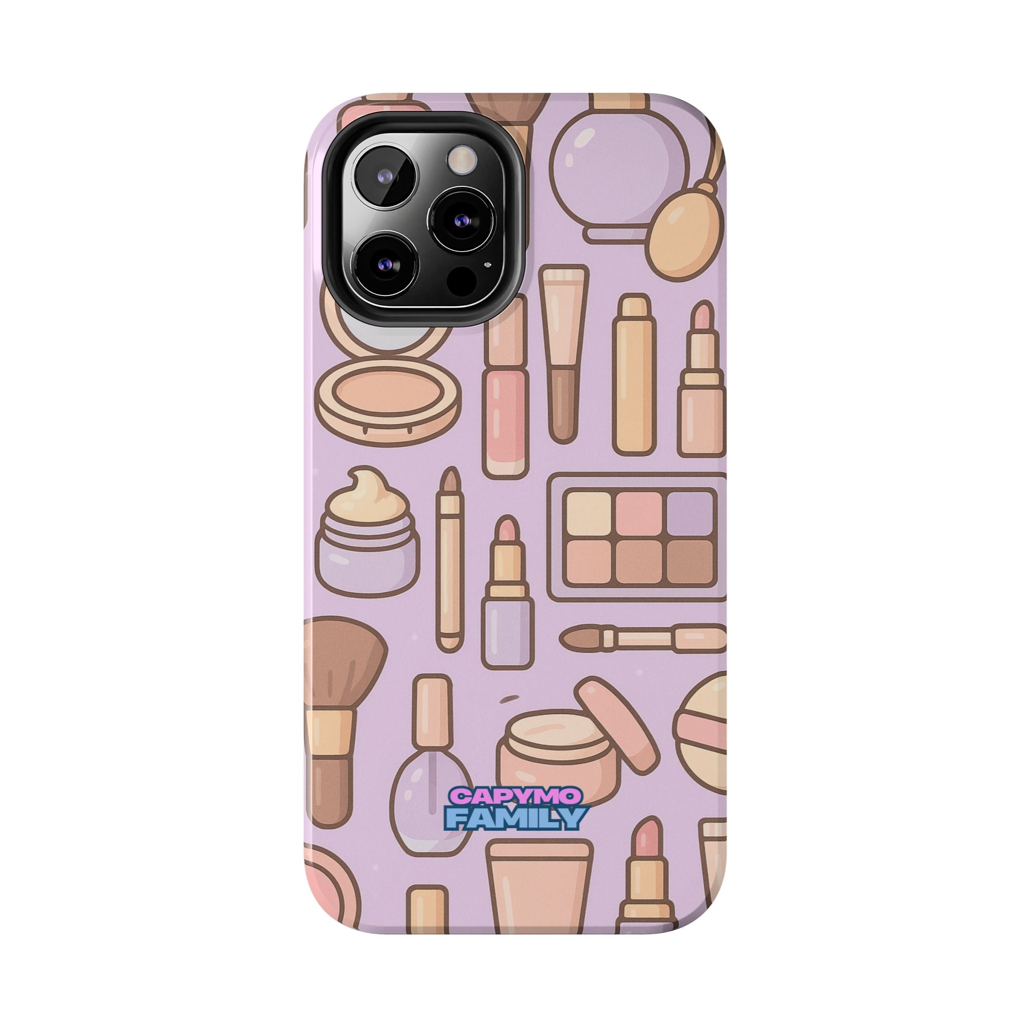 Capymo Family Kawaii Makeup Phone Case – Cute Girly iPhone Cover with Cosmetic Beauty Pattern