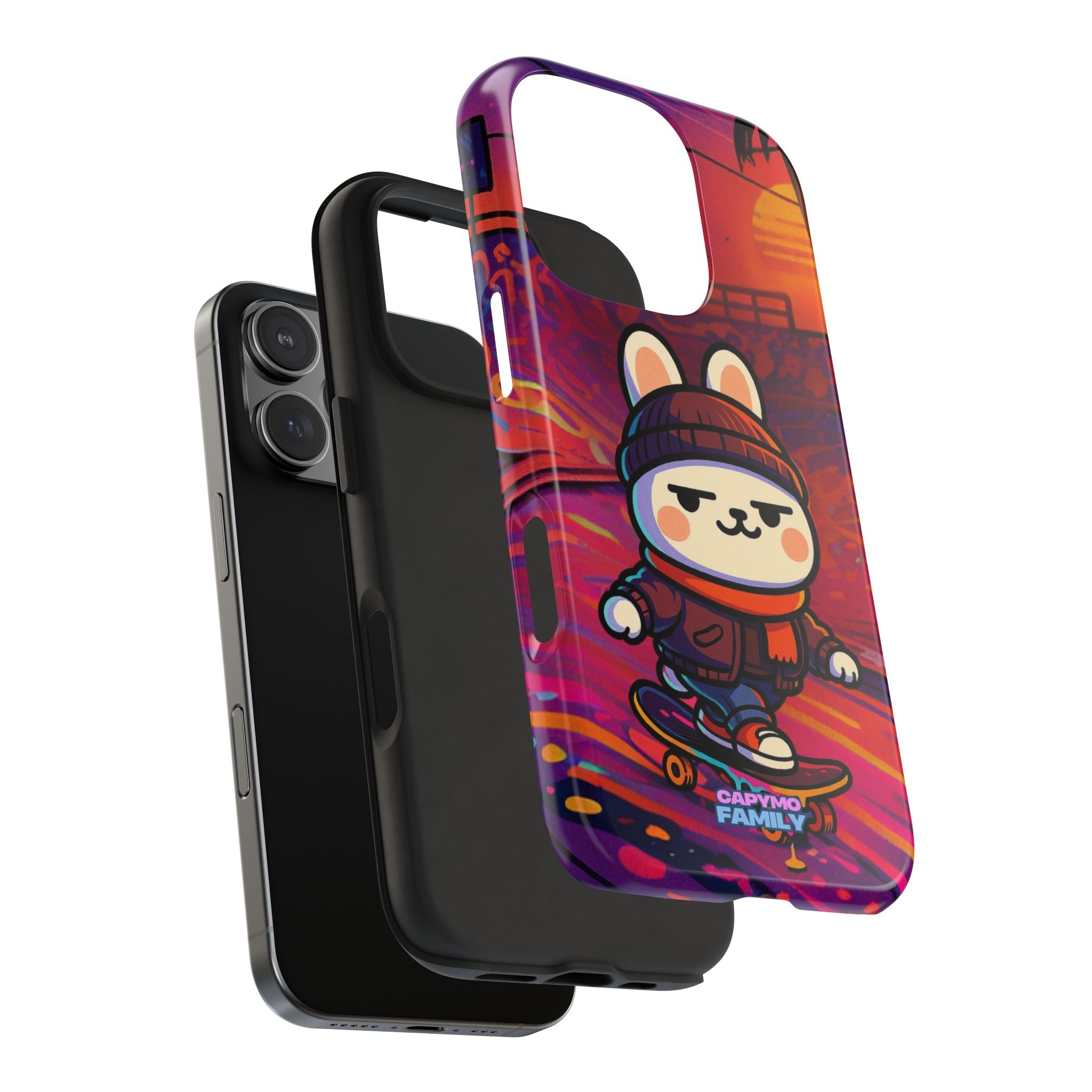 Capymo Family Sunset Skate Bunny Phone Case – Vibrant Skatepark Bunny "Toto" Phone Case