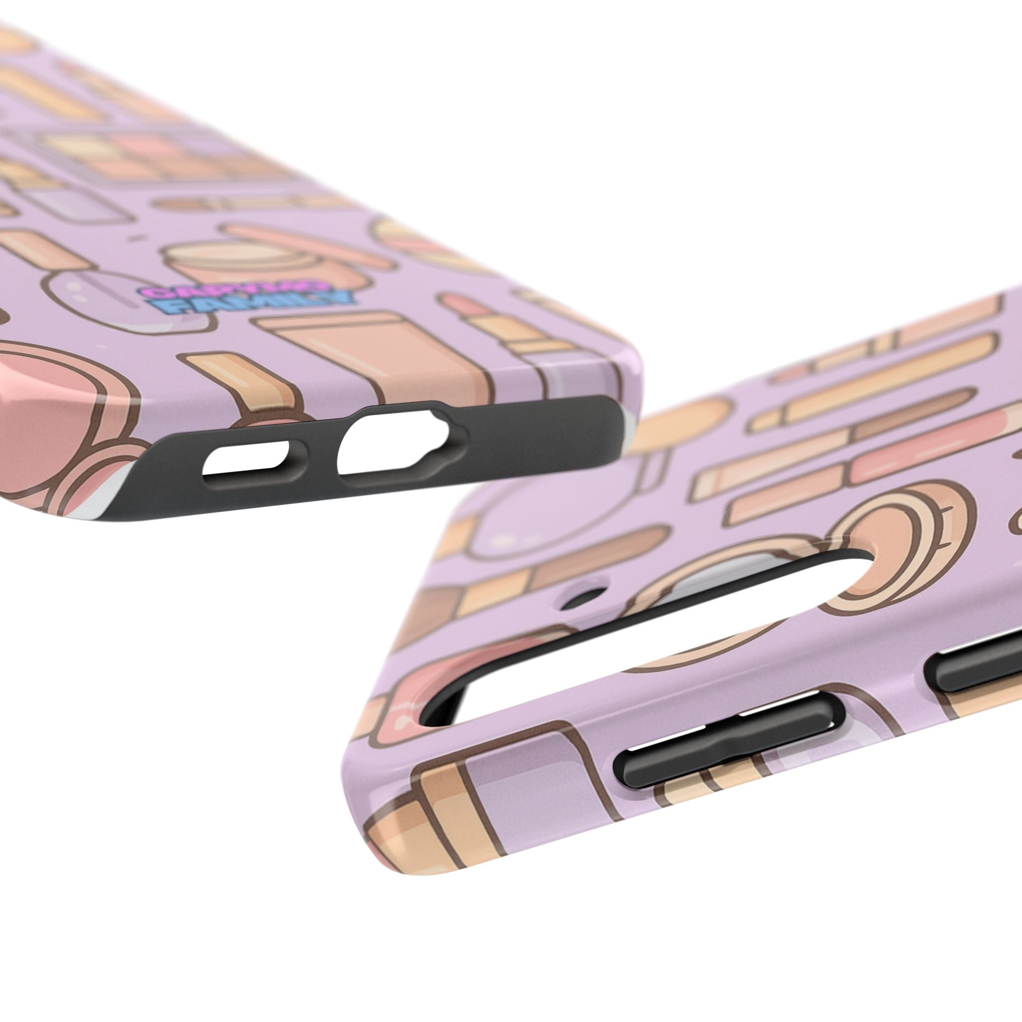 Capymo Family Kawaii Makeup Phone Case – Cute Girly iPhone Cover with Cosmetic Beauty Pattern