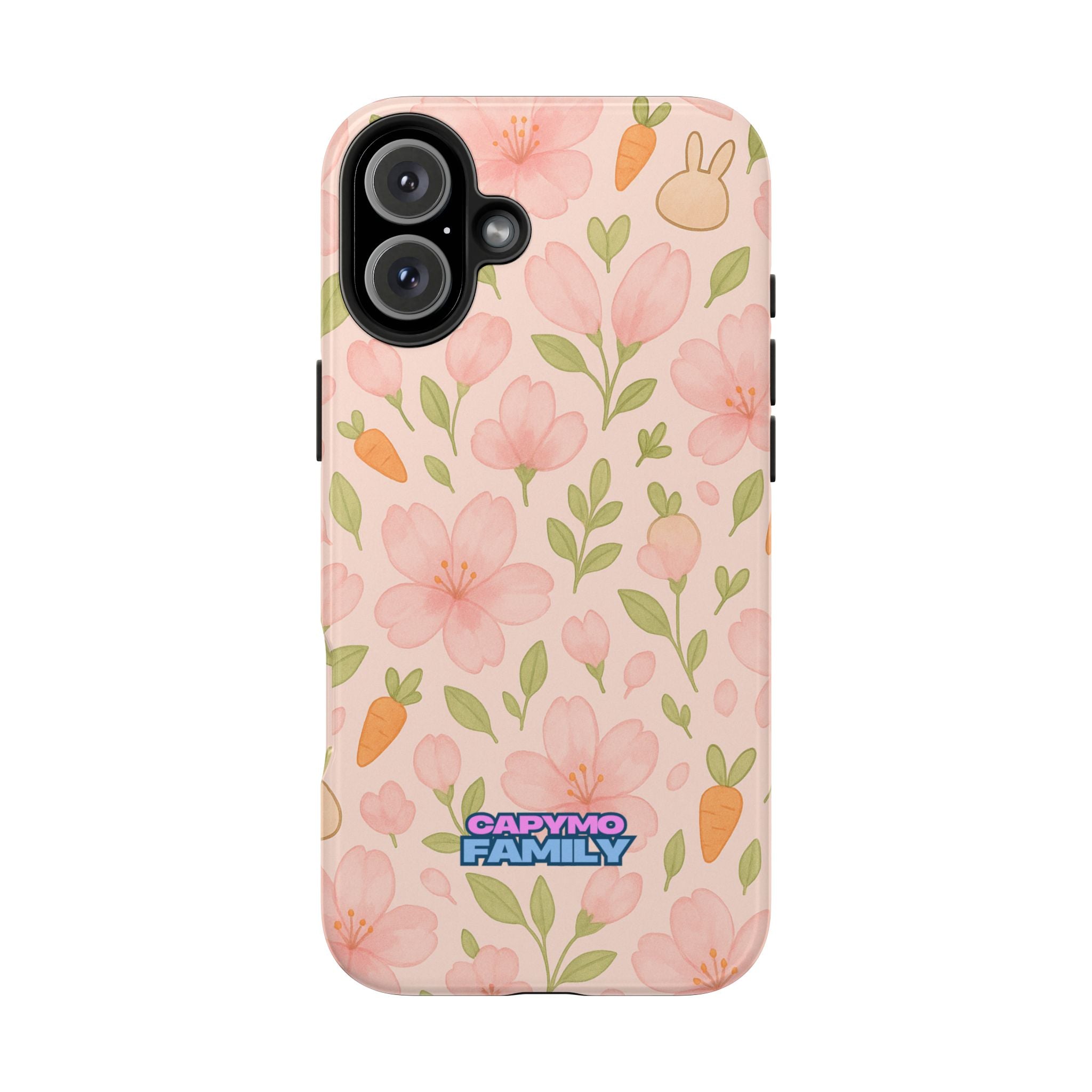 Capymo Family Bunny Blossom Spring Phone Case – Cute Floral iPhone Cover with Carrots & Sakura