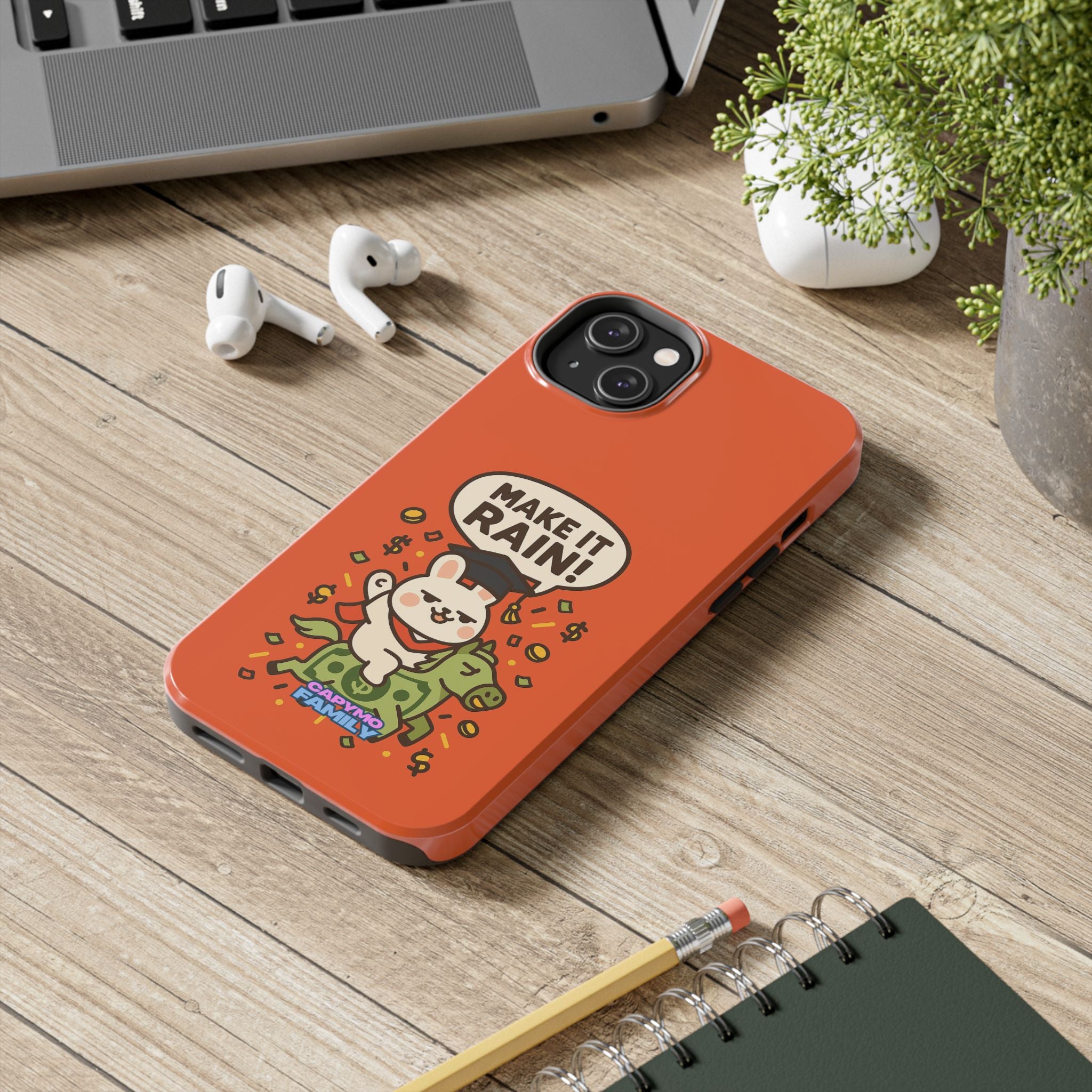 Capymo Family Playful Cute Cartoon Bunny Tough Phone Case –"Make It Rain" Bunny "Toto" Phone Case