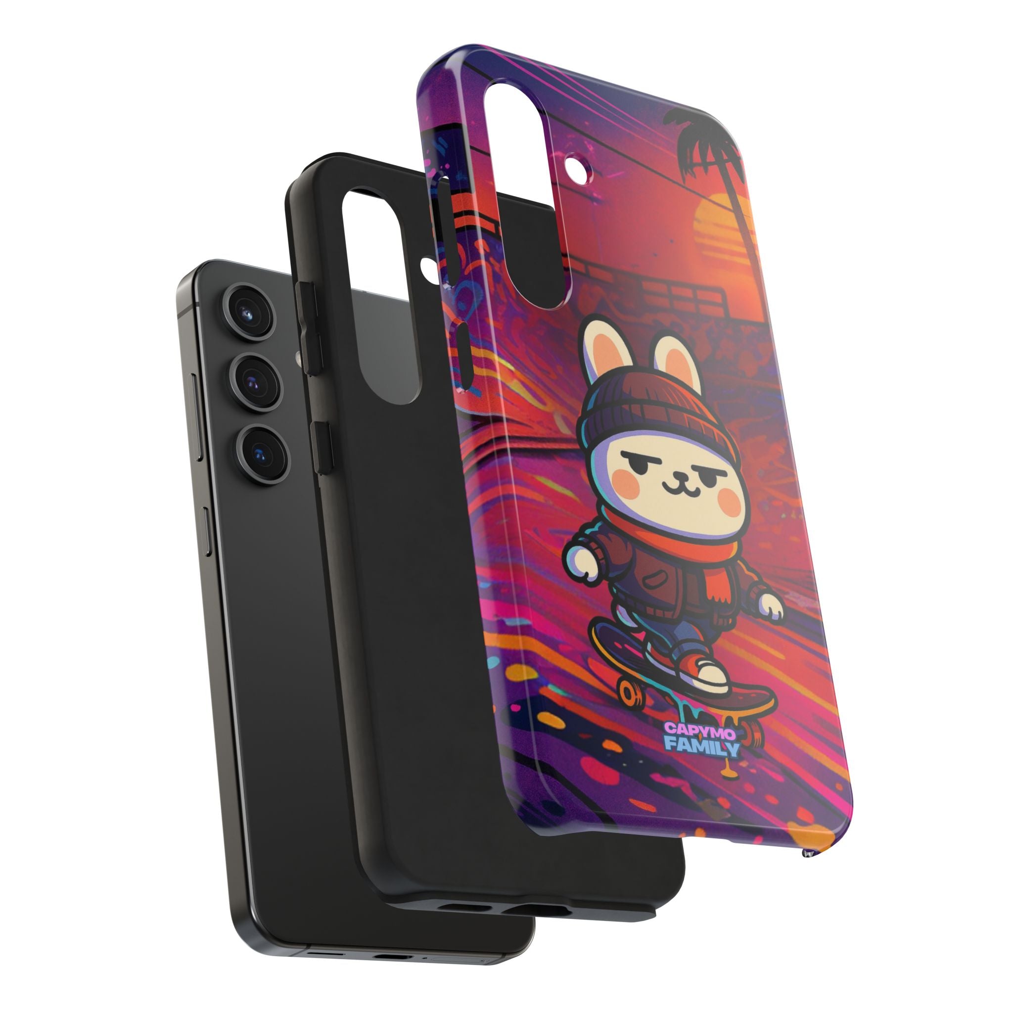 Capymo Family Sunset Skate Bunny Phone Case – Vibrant Skatepark Bunny "Toto" Phone Case