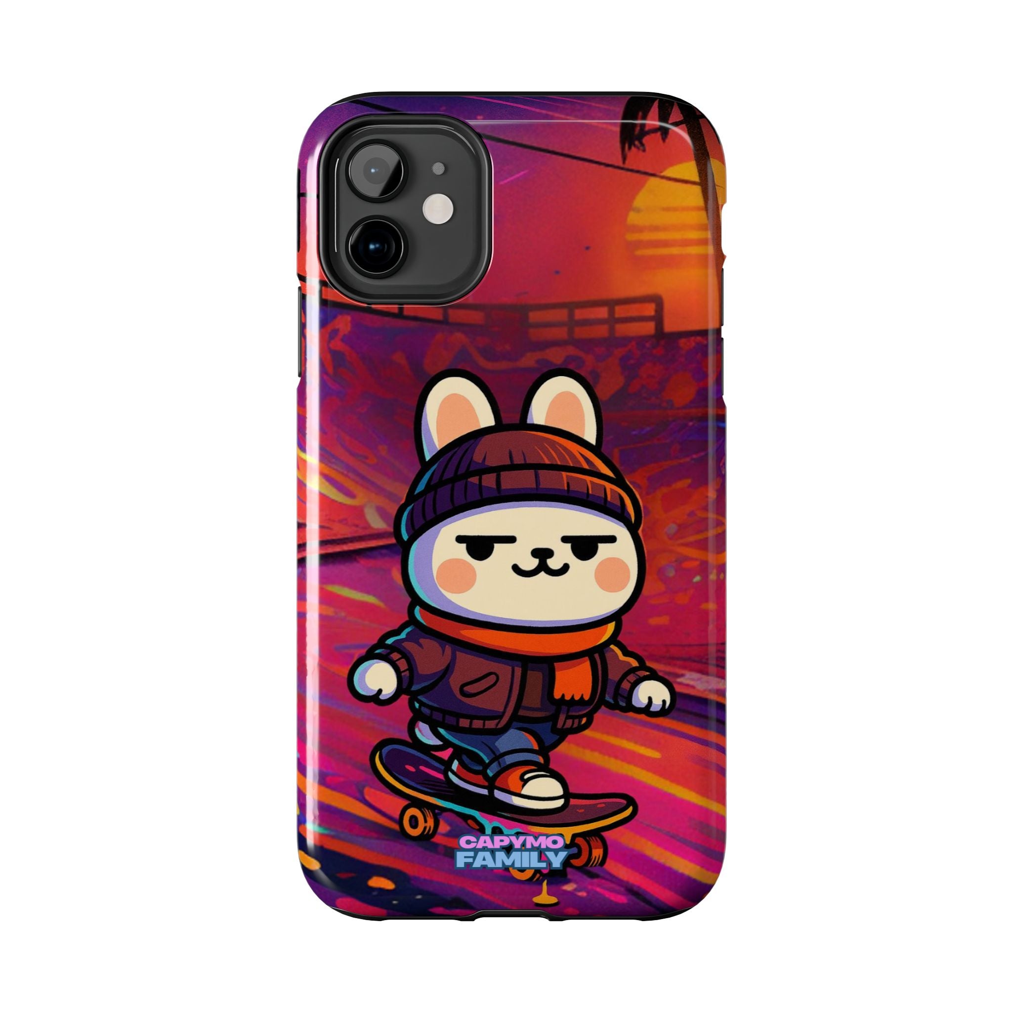 Capymo Family Sunset Skate Bunny Phone Case – Vibrant Skatepark Bunny "Toto" Phone Case