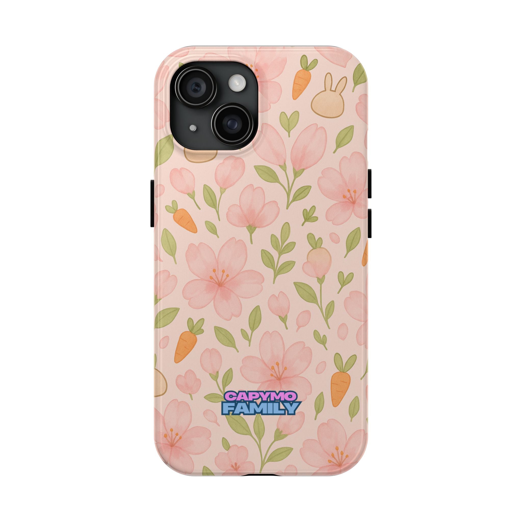 Capymo Family Bunny Blossom Spring Phone Case – Cute Floral iPhone Cover with Carrots & Sakura