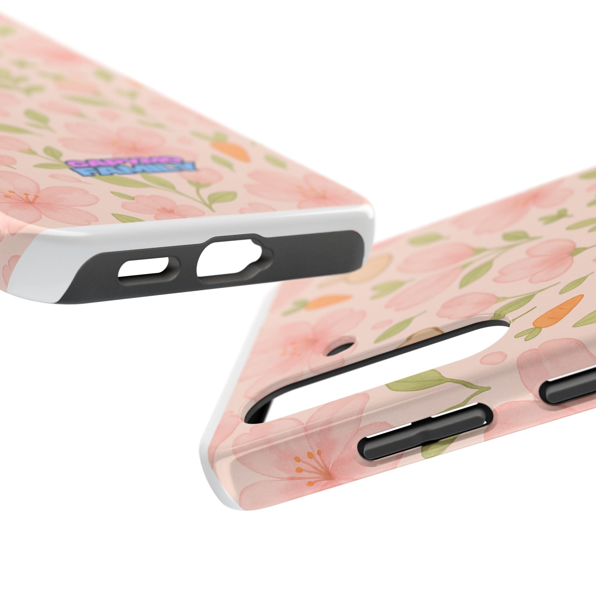 Capymo Family Bunny Blossom Spring Phone Case – Cute Floral iPhone Cover with Carrots & Sakura