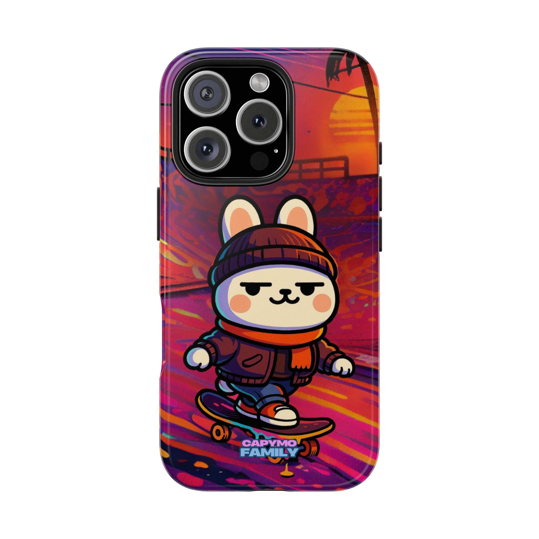 Capymo Family Sunset Skate Bunny Phone Case – Vibrant Skatepark Bunny "Toto" Phone Case