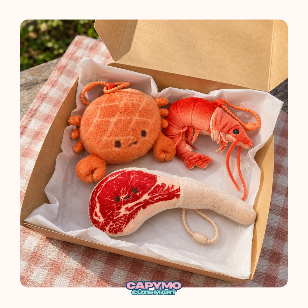Garlic Butter Surf & Turf Plush Trio – Steak, Shrimp & Garlic Set