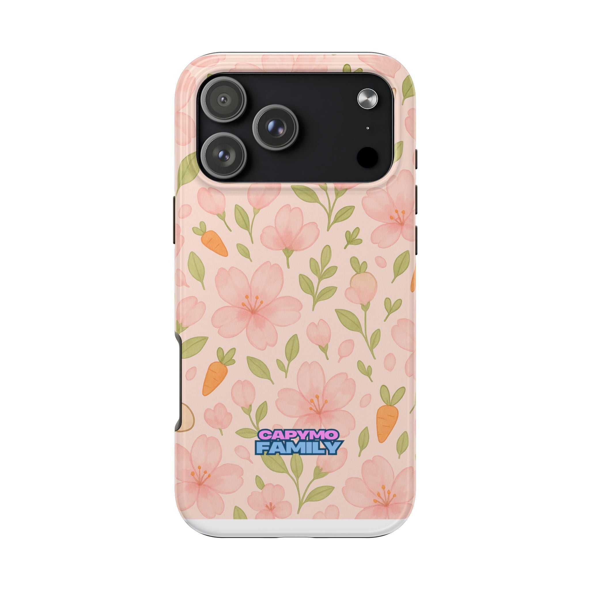 Capymo Family Bunny Blossom Spring Phone Case – Cute Floral iPhone Cover with Carrots & Sakura
