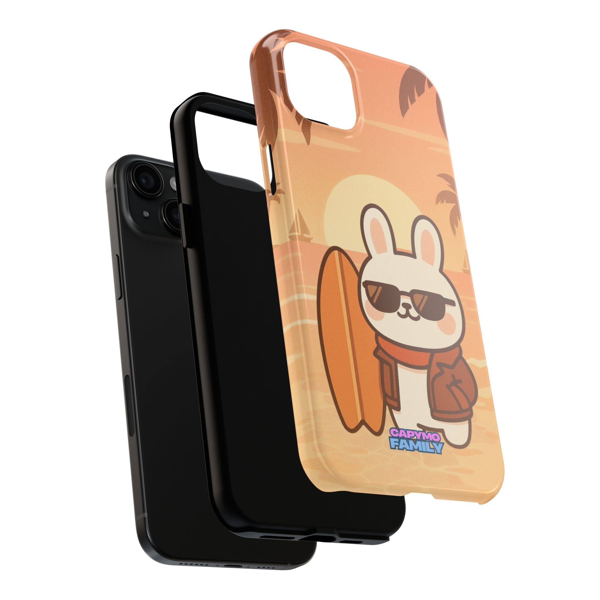 Capymo Family Sunset Surf Bunny Phone Case – Tropical Beach Skateboard Bunny "Toto" Phone Case