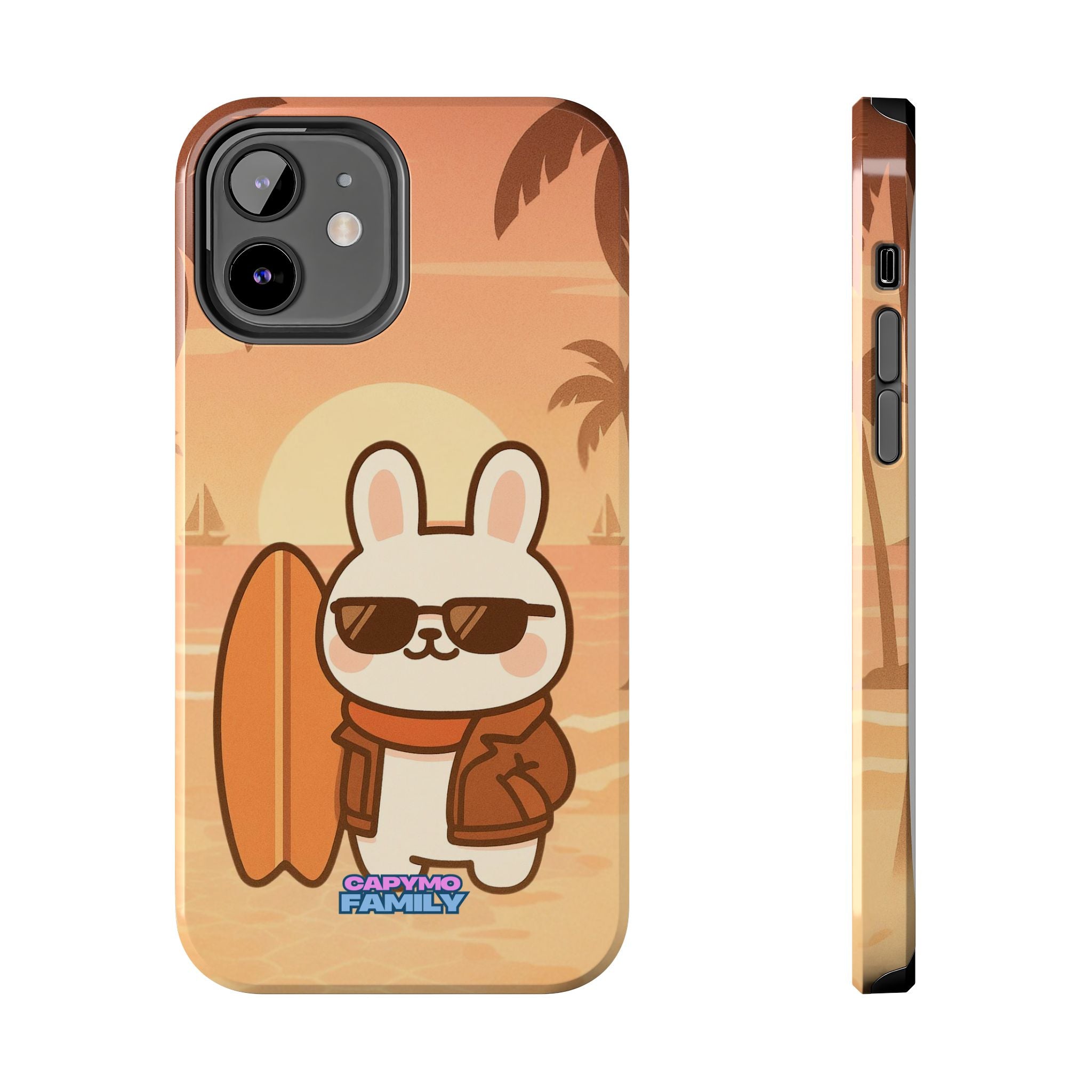 Capymo Family Sunset Surf Bunny Phone Case – Tropical Beach Skateboard Bunny "Toto" Phone Case