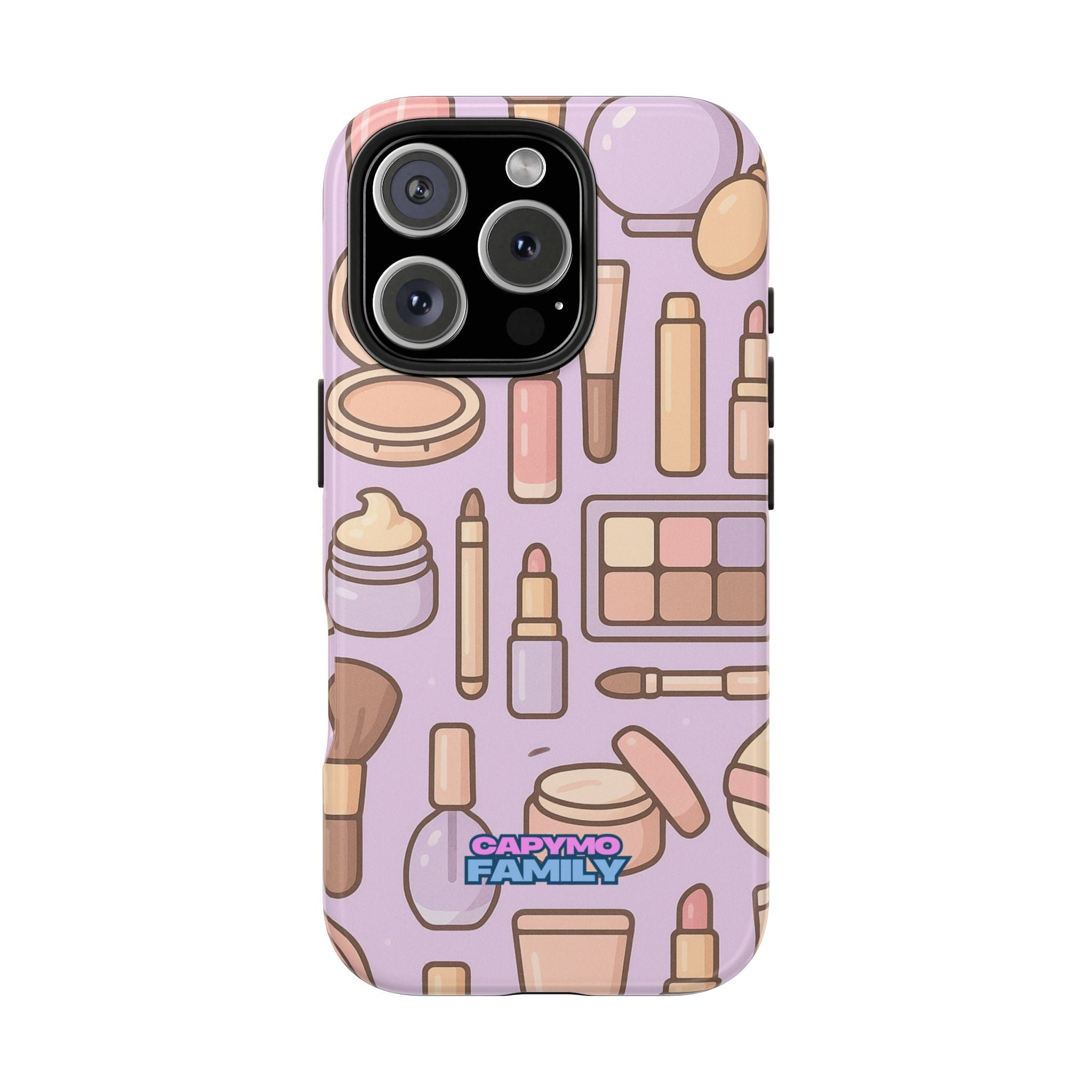 Capymo Family Kawaii Makeup Phone Case – Cute Girly iPhone Cover with Cosmetic Beauty Pattern