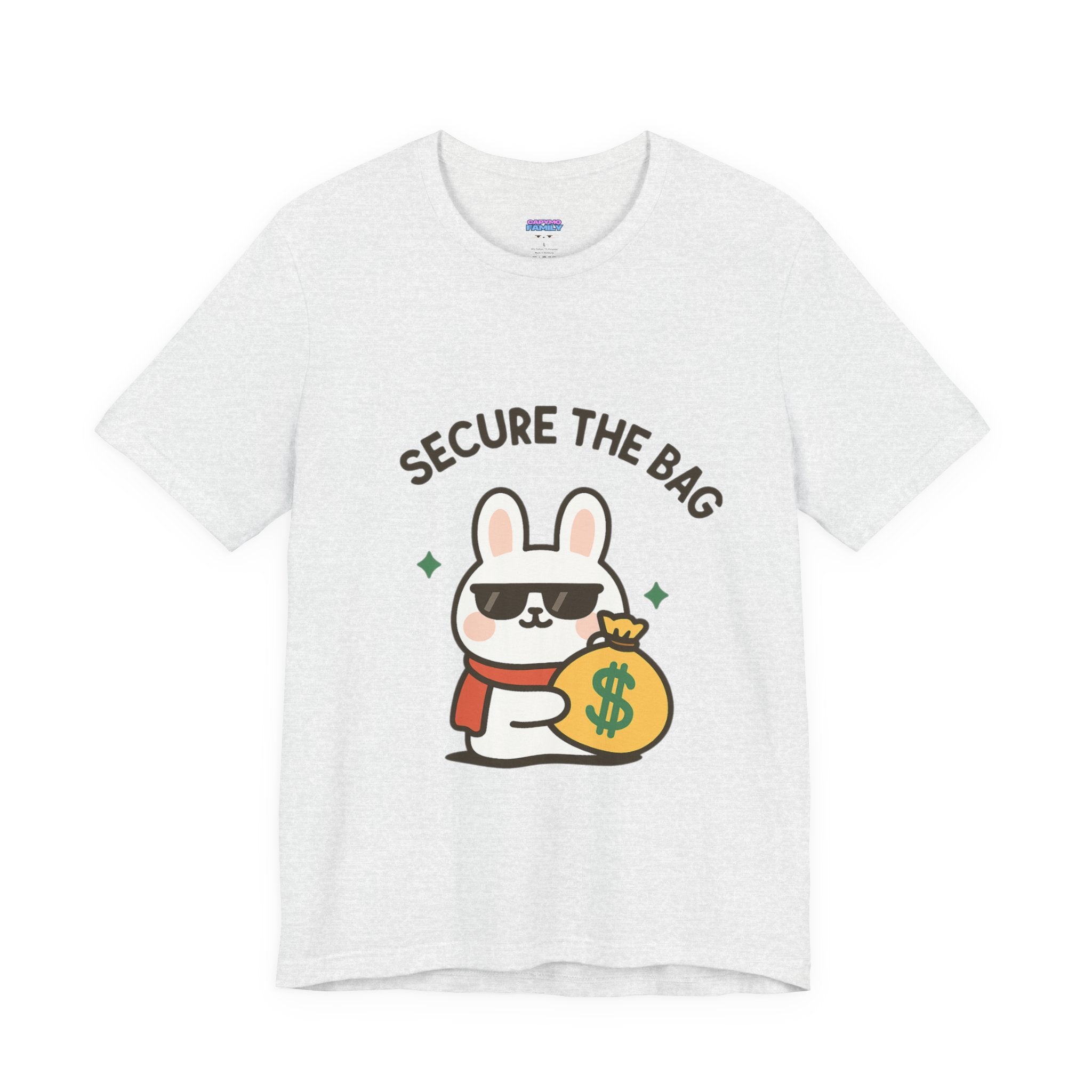 Capymo Family Kawaii Bunny Soft Cotton T-Shirt – "Secure the Bag" "Toto" The Bunny Cute Tee (Unisex)