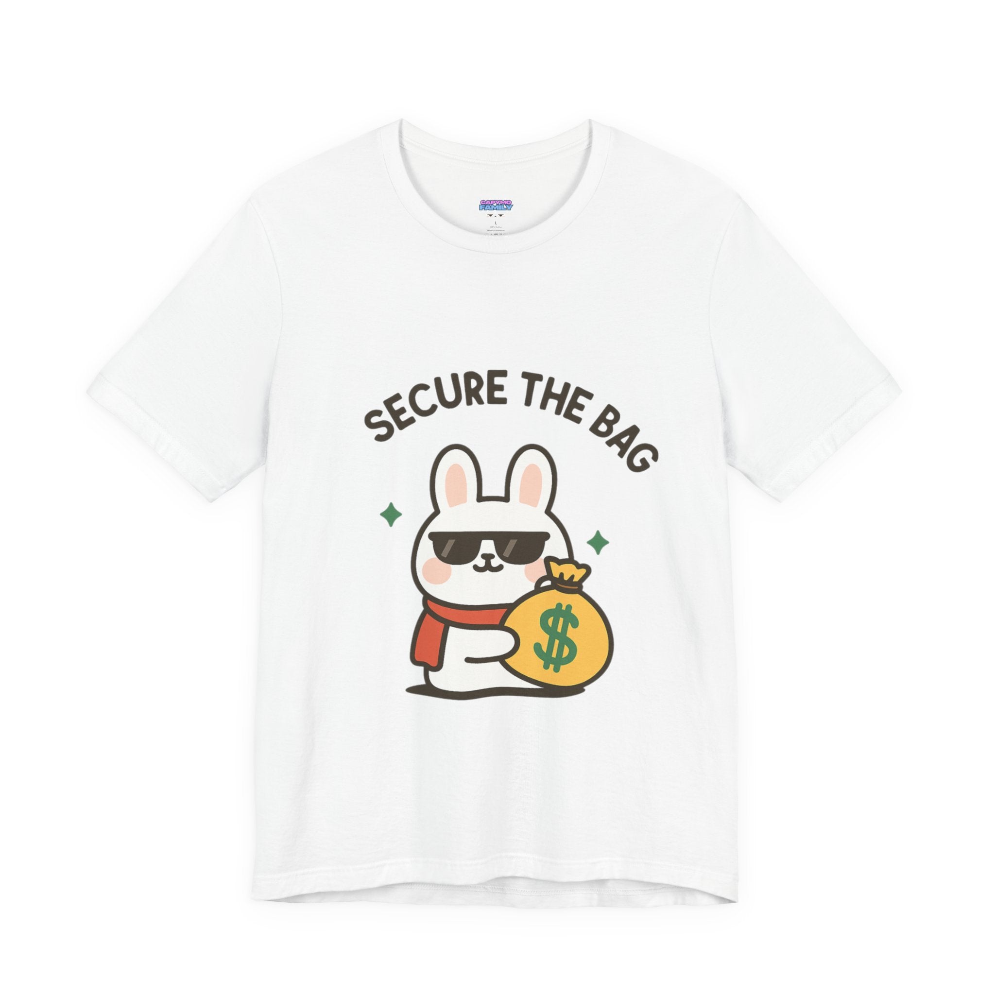 Capymo Family Kawaii Bunny Soft Cotton T-Shirt – "Secure the Bag" "Toto" The Bunny Cute Tee (Unisex)