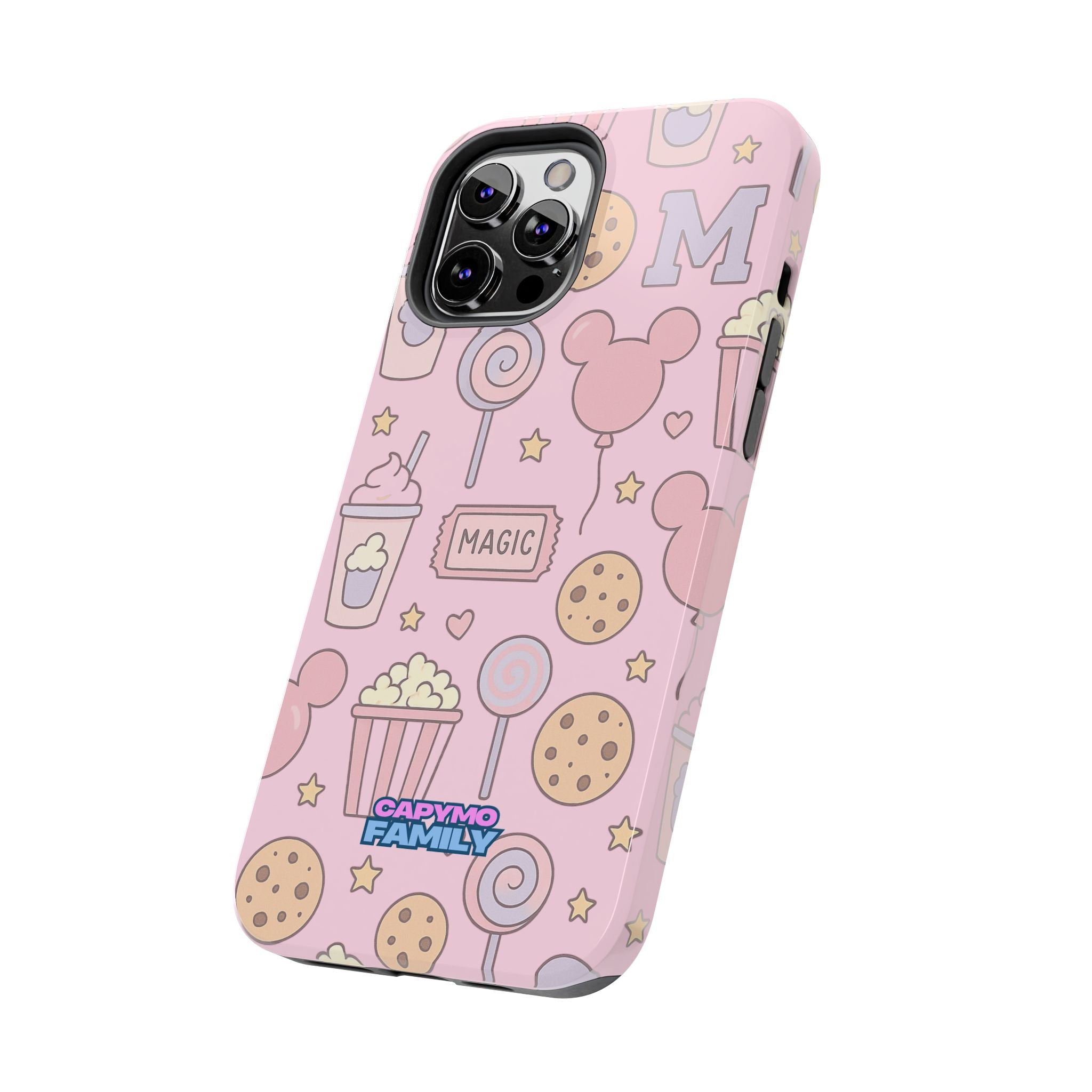 Capymo Family Kawaii Magic Snack Phone Case – Pastel Candy, Popcorn & Cookie Pattern Cover