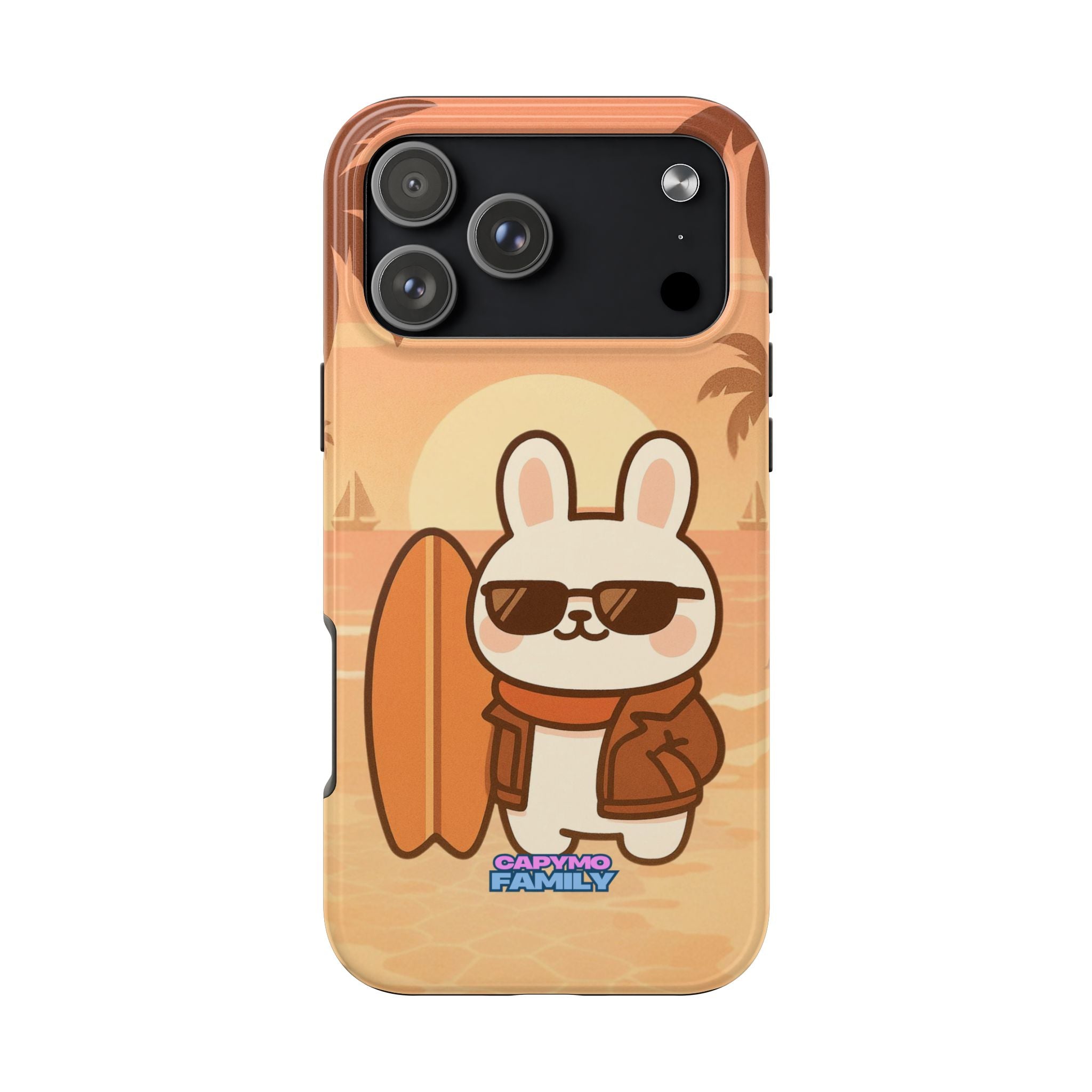 Capymo Family Sunset Surf Bunny Phone Case – Tropical Beach Skateboard Bunny "Toto" Phone Case