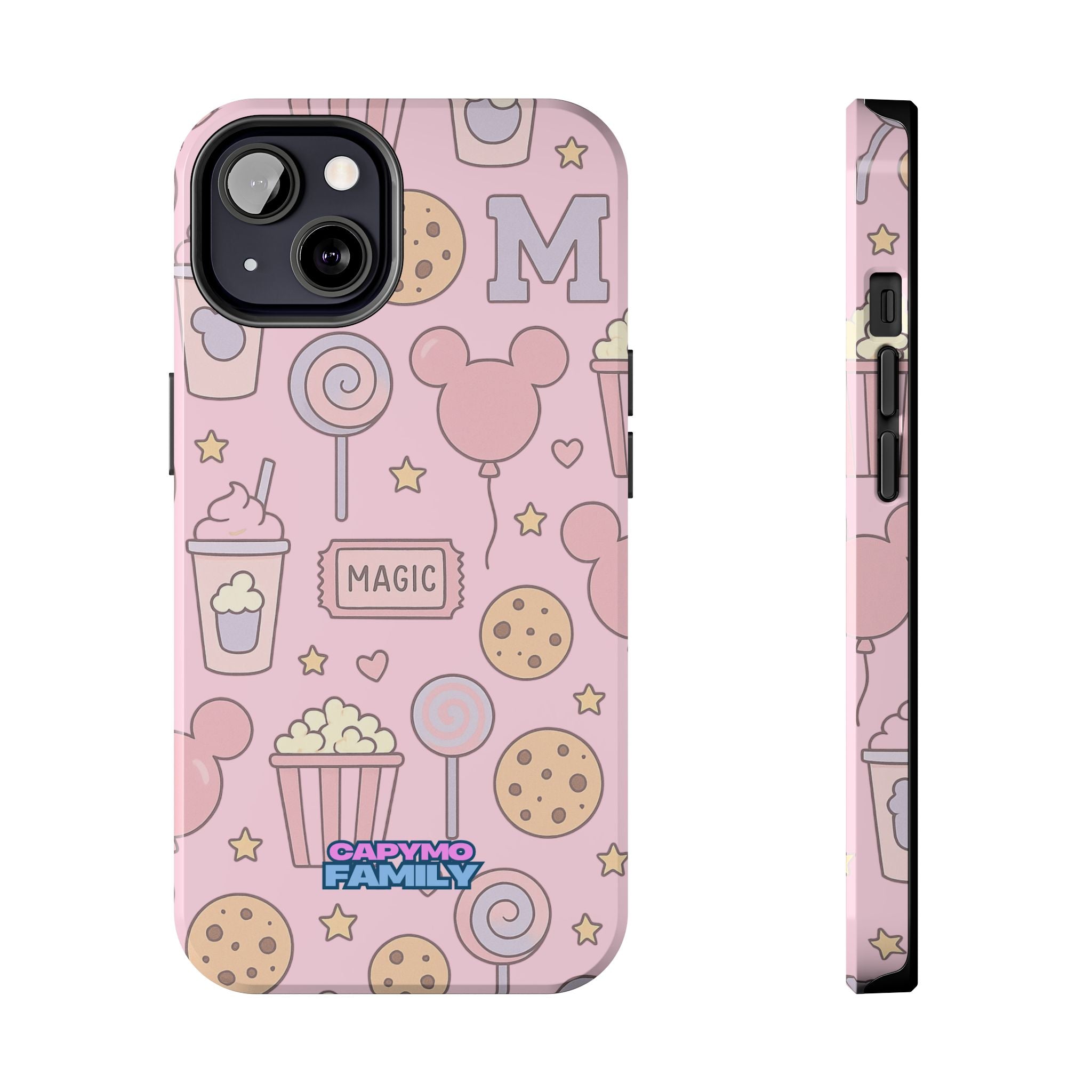 Capymo Family Kawaii Magic Snack Phone Case – Pastel Candy, Popcorn & Cookie Pattern Cover